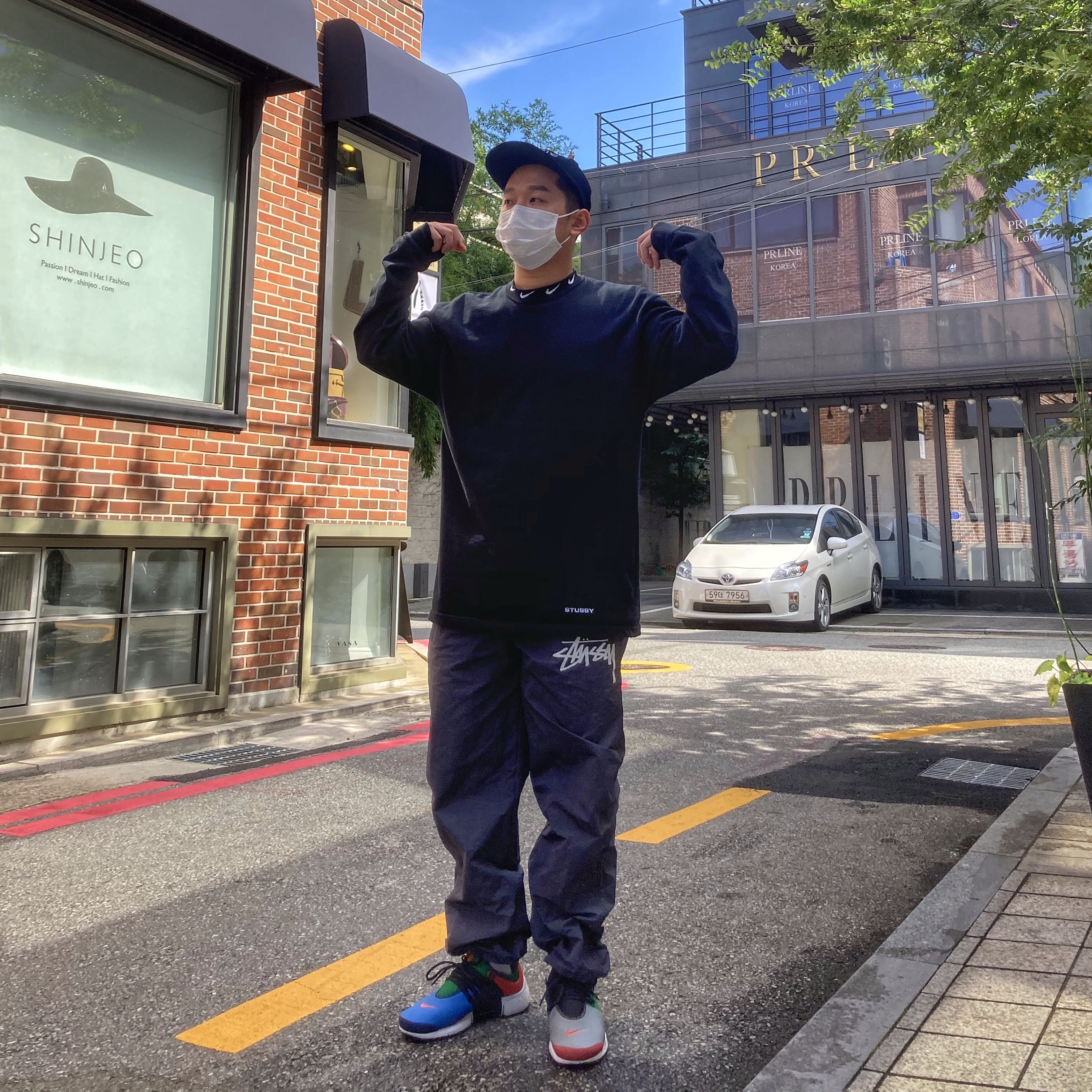 Nike x Stussy Beach Pants Off Noir, Nike x Stussy NRG BR LS Knit Top 착용 스타일