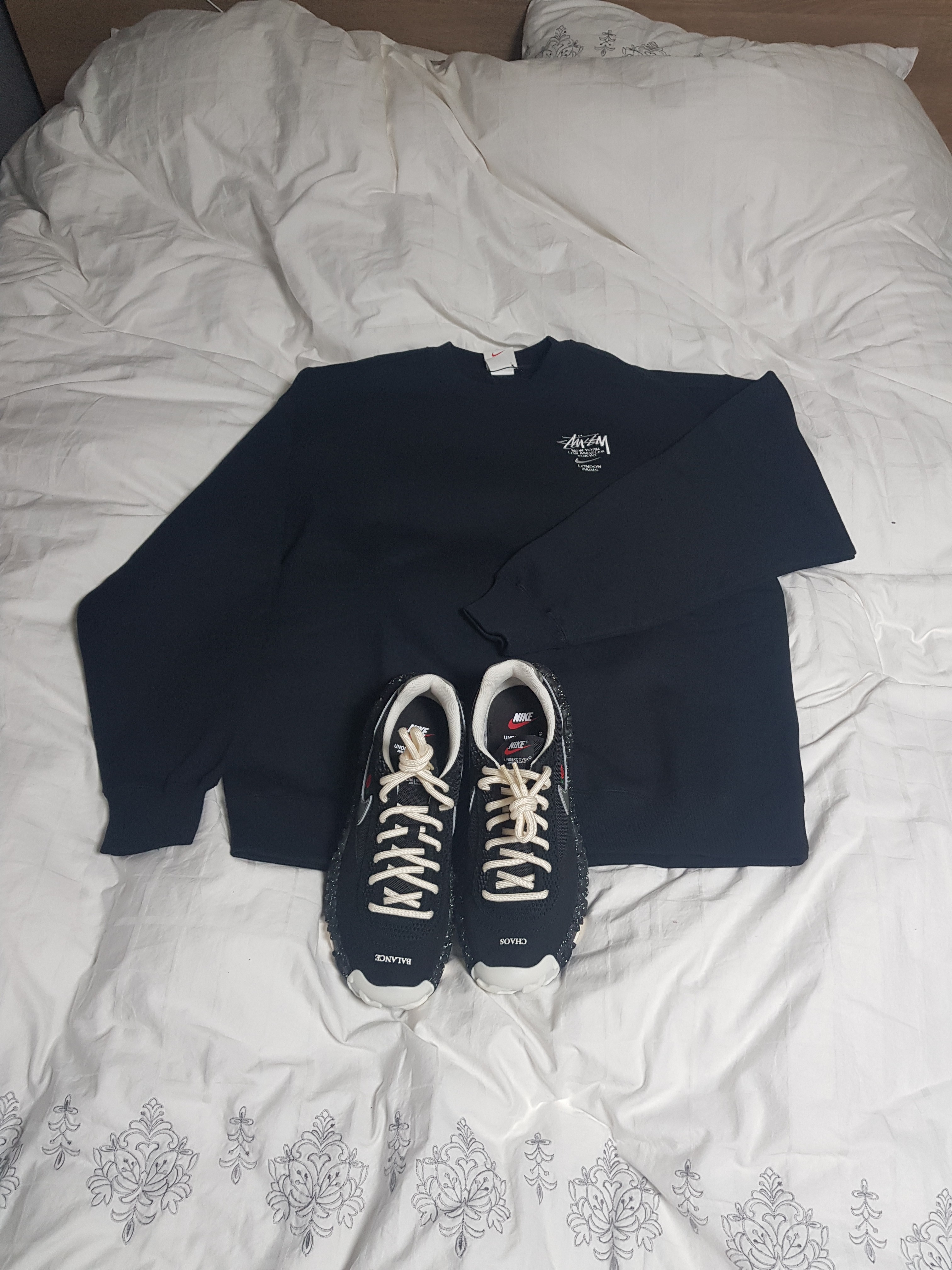 Nike x Stussy NRG ZR Fleece Crewneck Black - Asia, Nike x Undercover Overbreak SP Black 착용 스타일