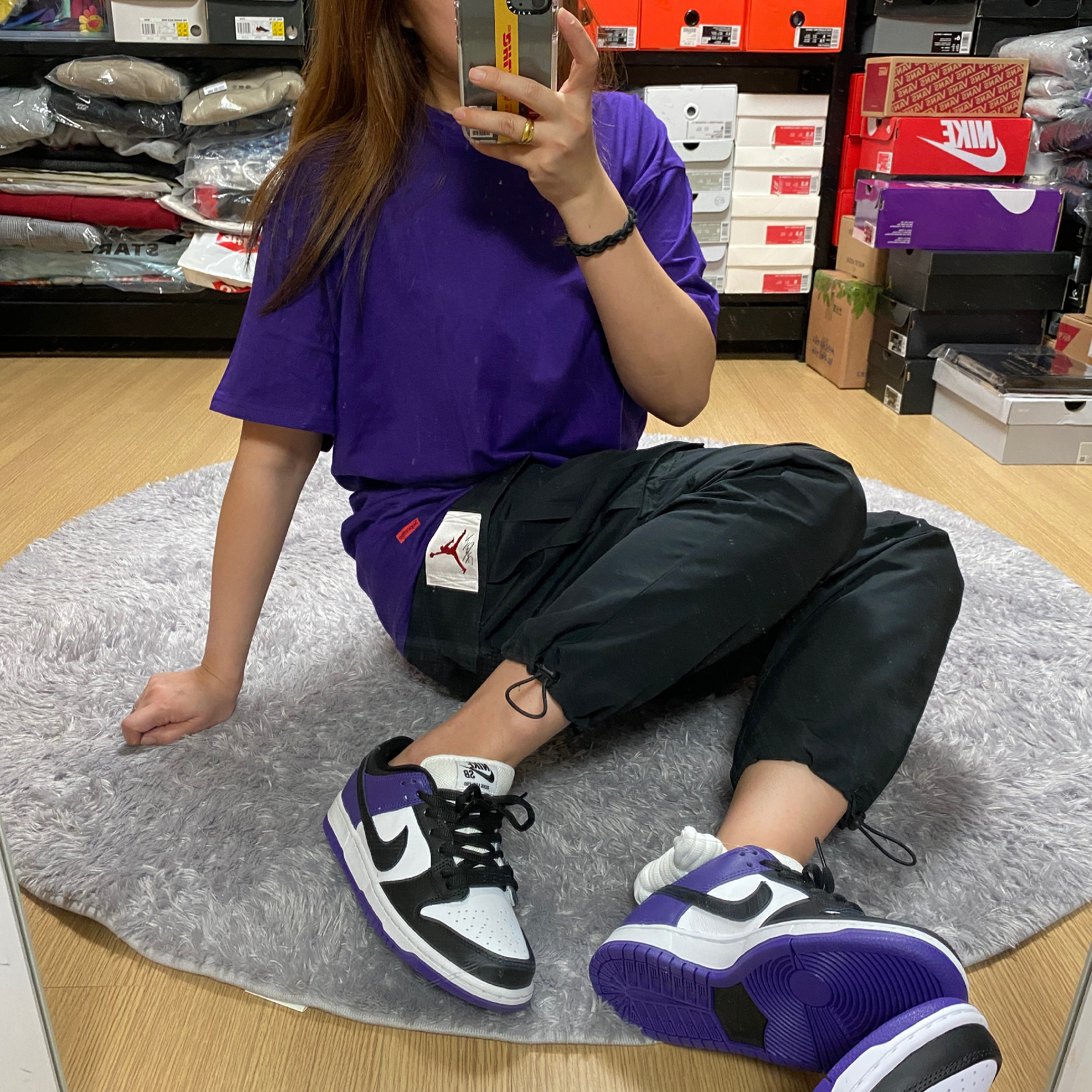 Supreme Hanes Tagless T-Shirts Purple (2 Pack), Nike SB Dunk Low Pro Court Purple 착용 스타일