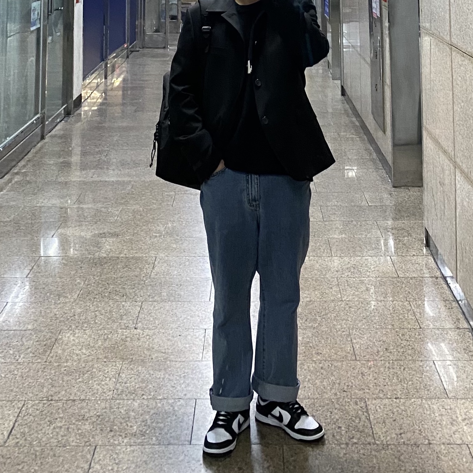 Nike Dunk Low Retro Black, Essentials Knit Sweater Black 2020 착용 스타일