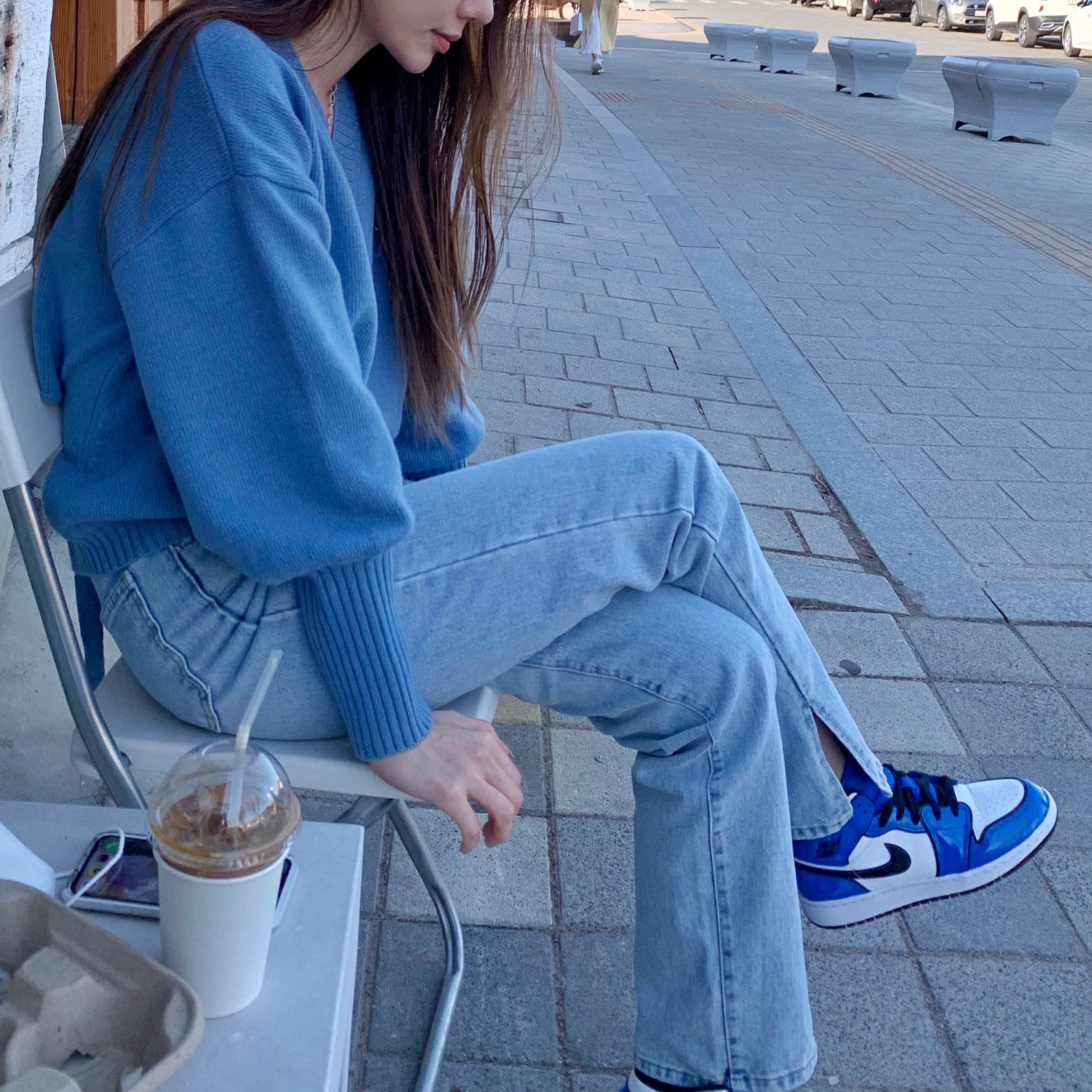 (GS) Jordan 1 Mid SE Signal Blue 착용 스타일