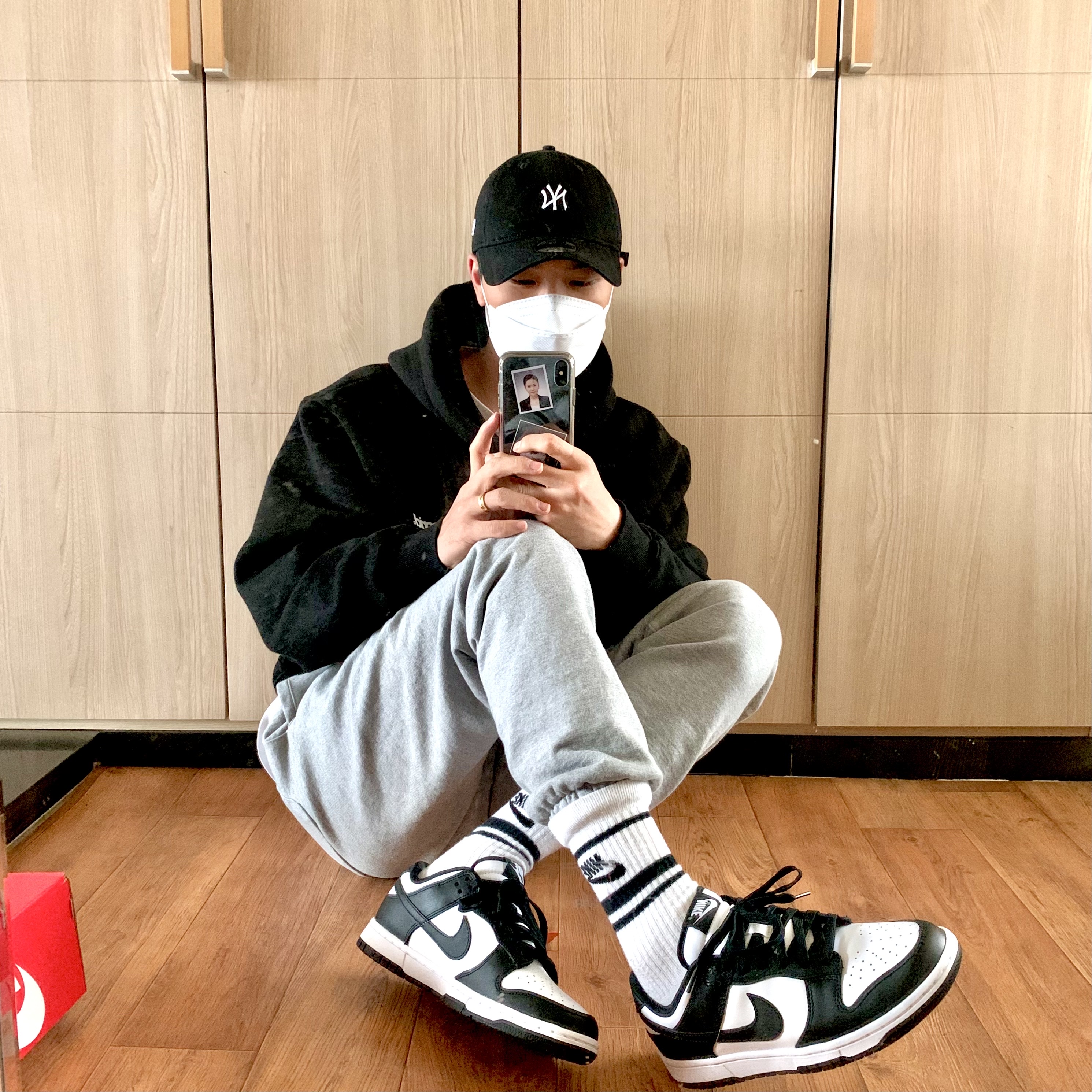 Nike Dunk Low Retro Black, (W) Nike Dunk Low Black 착용 스타일 - 1