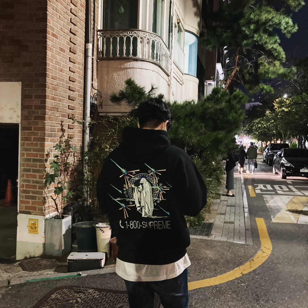Supreme 1-800 Hooded Sweatshirt Black - 19FW 착용 스타일