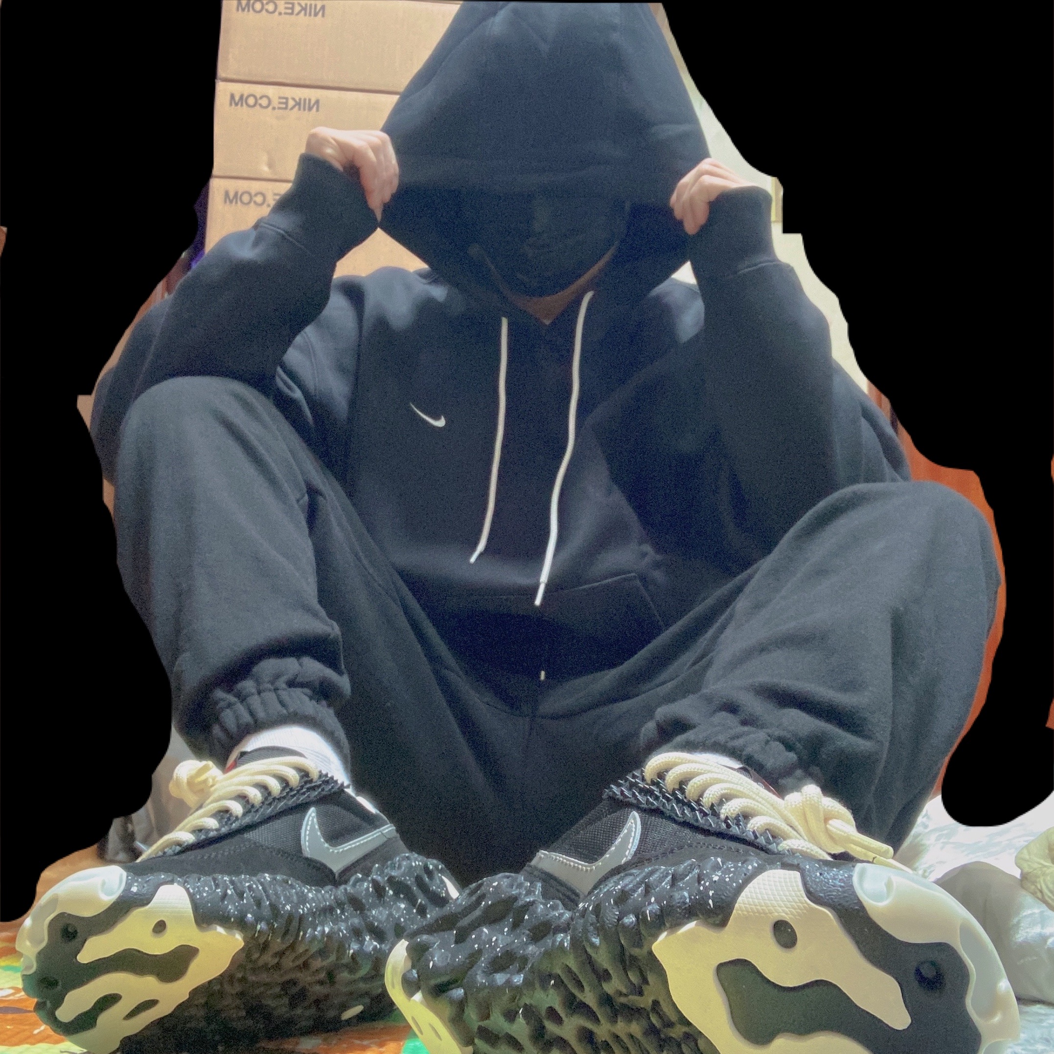 Nike NRG Solo Swoosh Fleece Hoodie Black White - Asia, Nike x Undercover Overbreak SP Black 착용 스타일 - 1