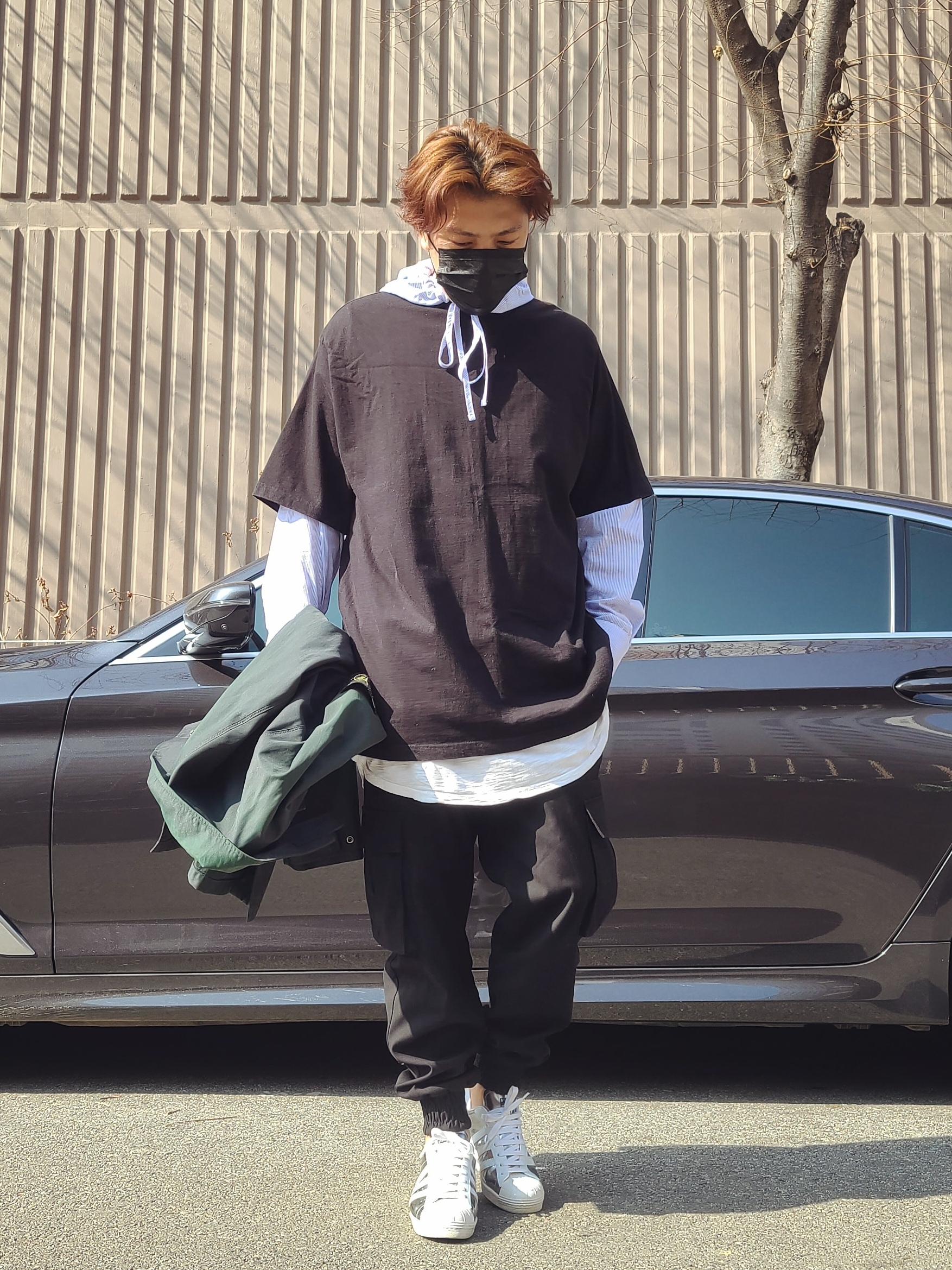 Adidas x Prada Superstar Metallic Silver 착용 스타일