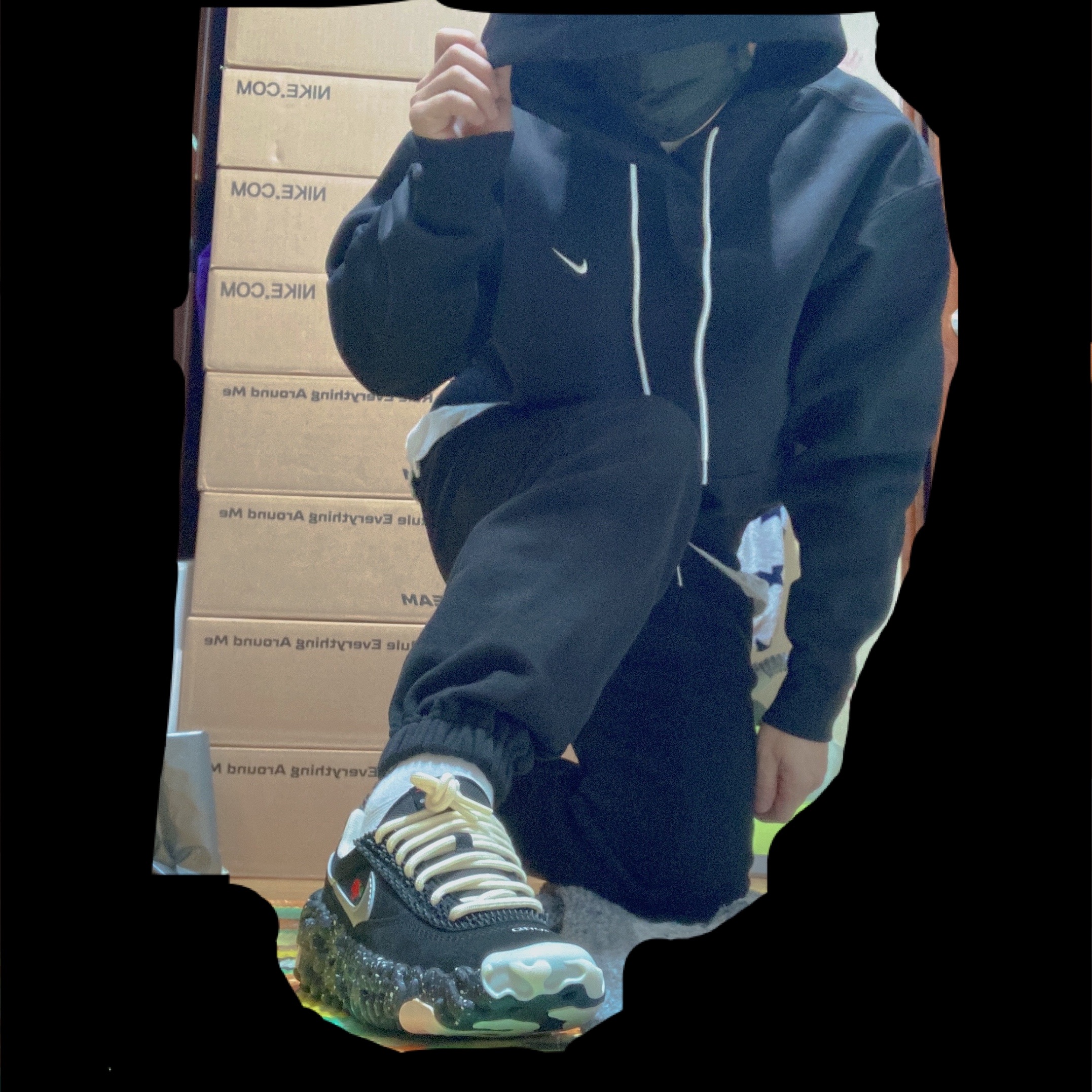 Nike NRG Solo Swoosh Fleece Hoodie Black White - Asia, Nike x Undercover Overbreak SP Black 착용 스타일 - 3