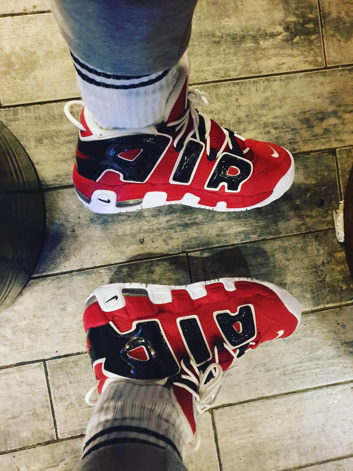 (GS) Jordan 1 Retro High OG Bred Toe, (GS) Nike Air More Uptempo 96 Bulls 2021 착용 스타일 - 2