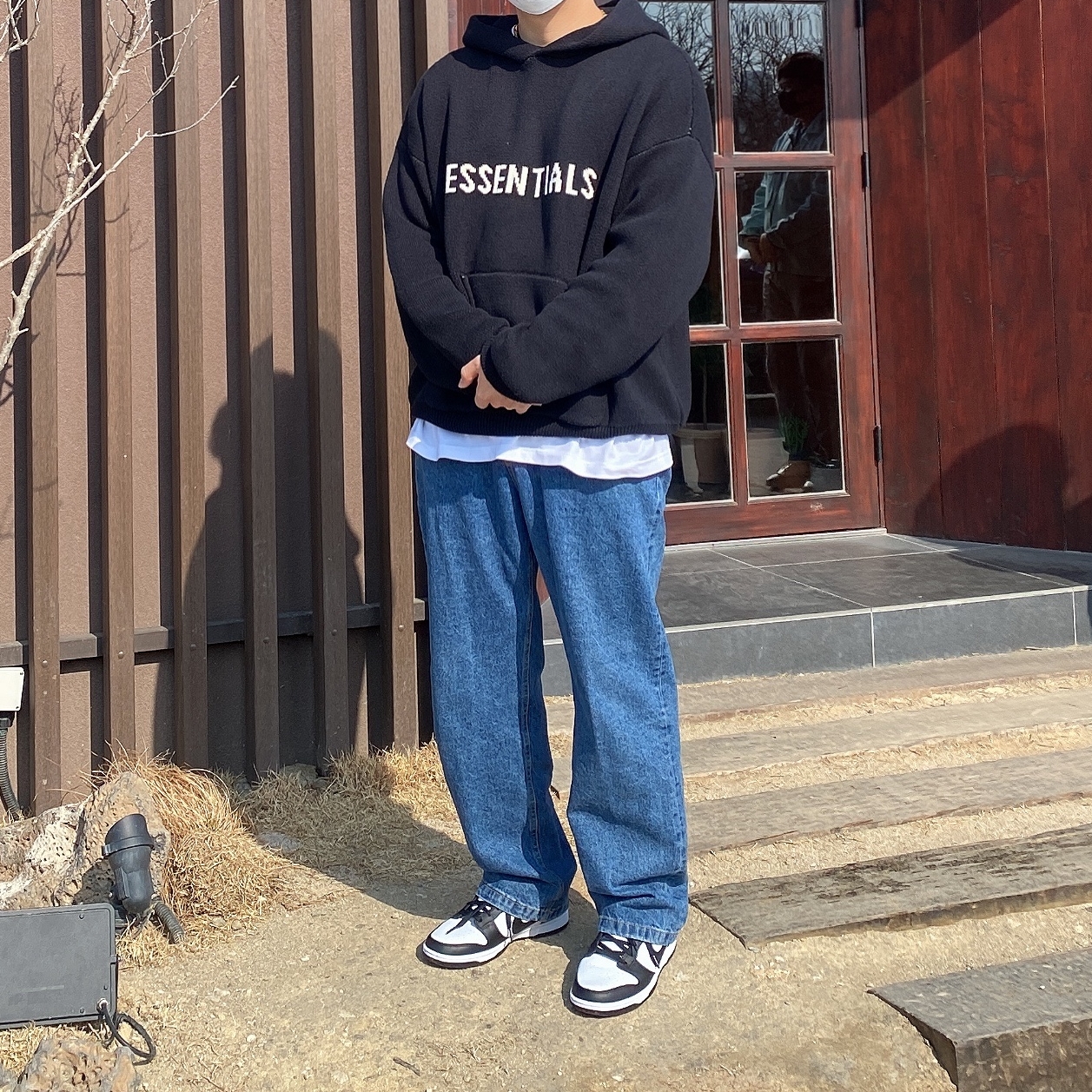 Nike Dunk Low Retro Black, Essentials Knit Hoodie Black - 20FW 착용 스타일