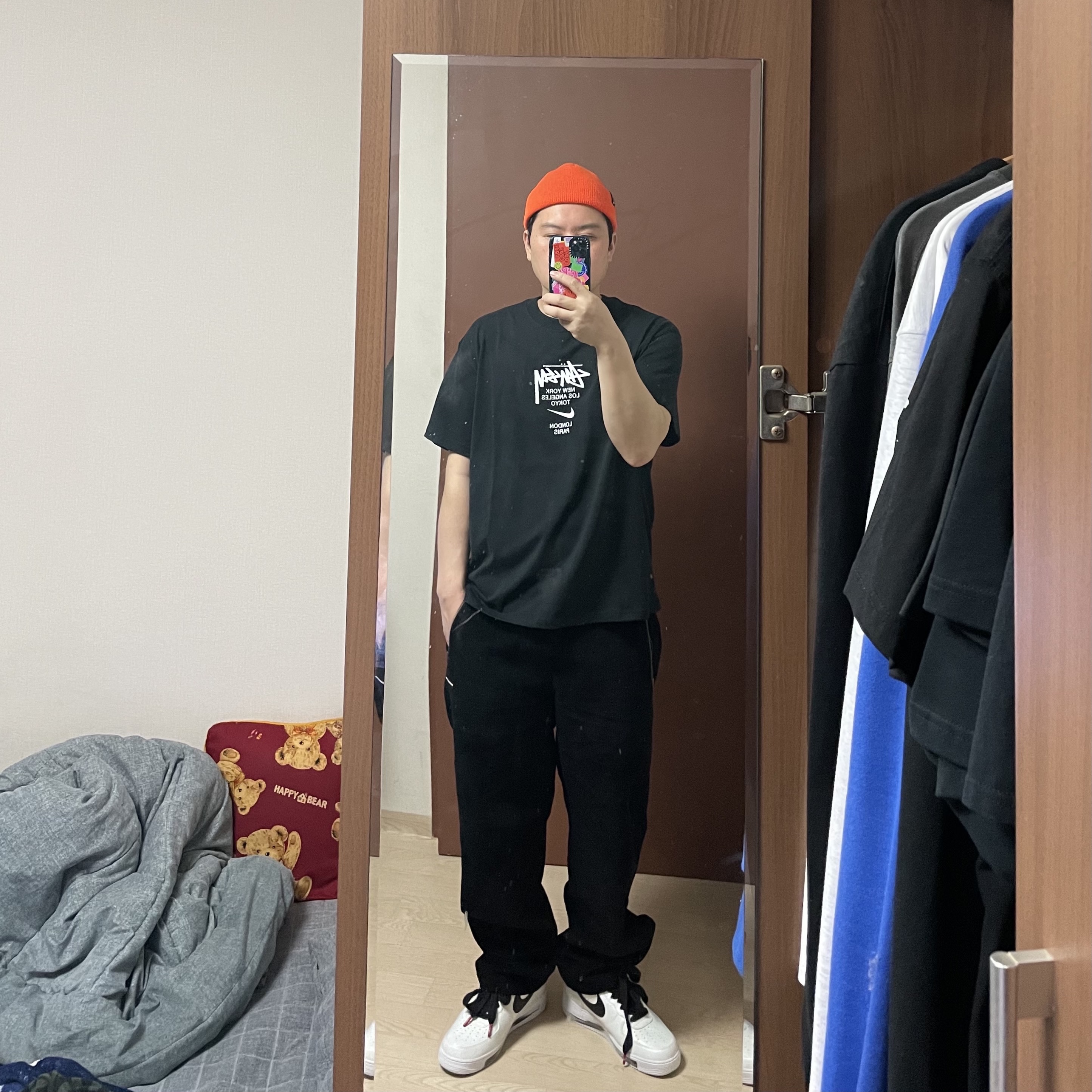 Nike x Peaceminusone Air Force 1 Low Para-Noise 2.0, Nike x Stussy WT T-Shirt Black - Asia 착용 스타일