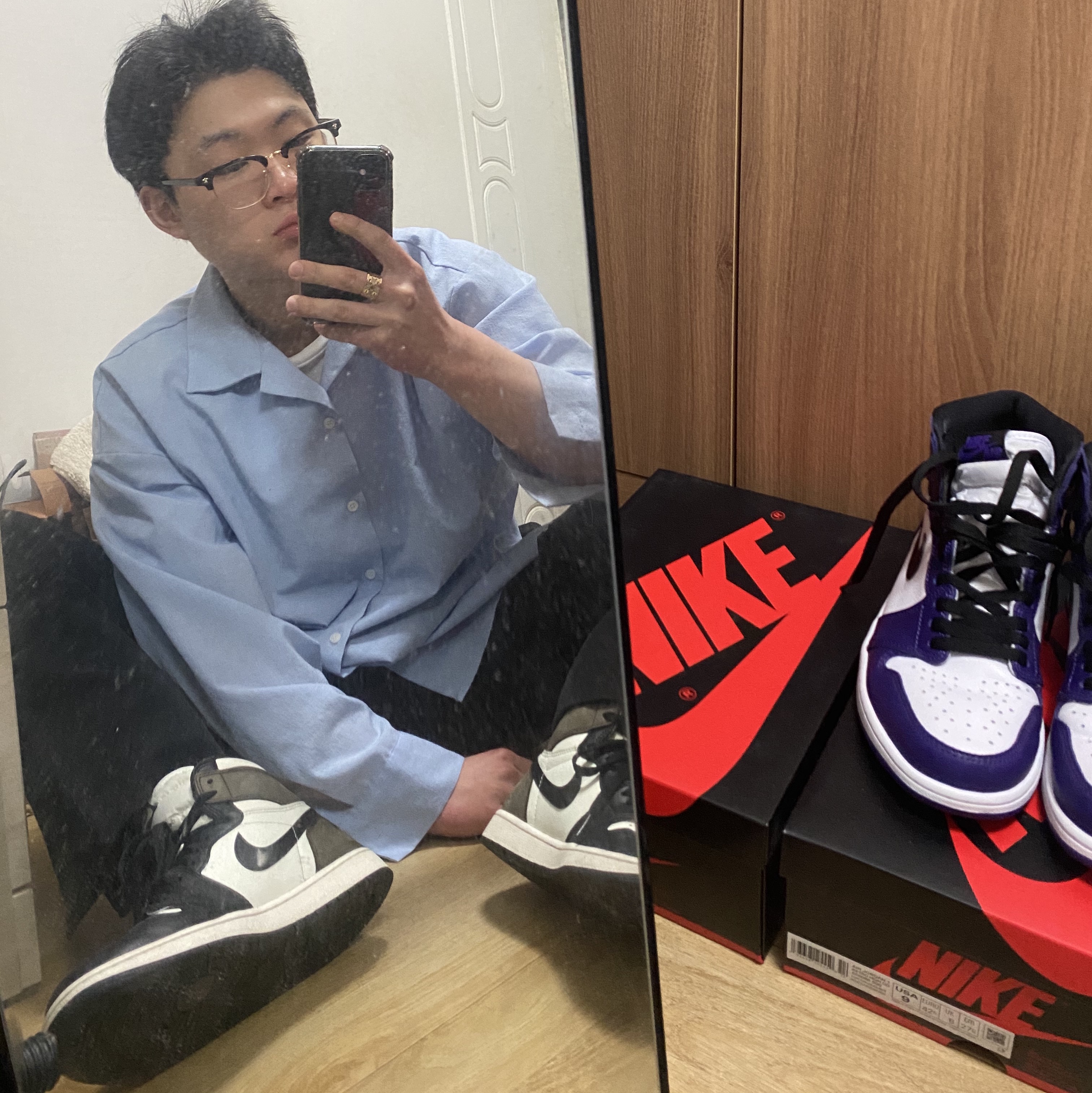 Jordan 1 Retro High OG Black Mocha, Jordan 1 Retro High OG Court Purple 2020 착용 스타일