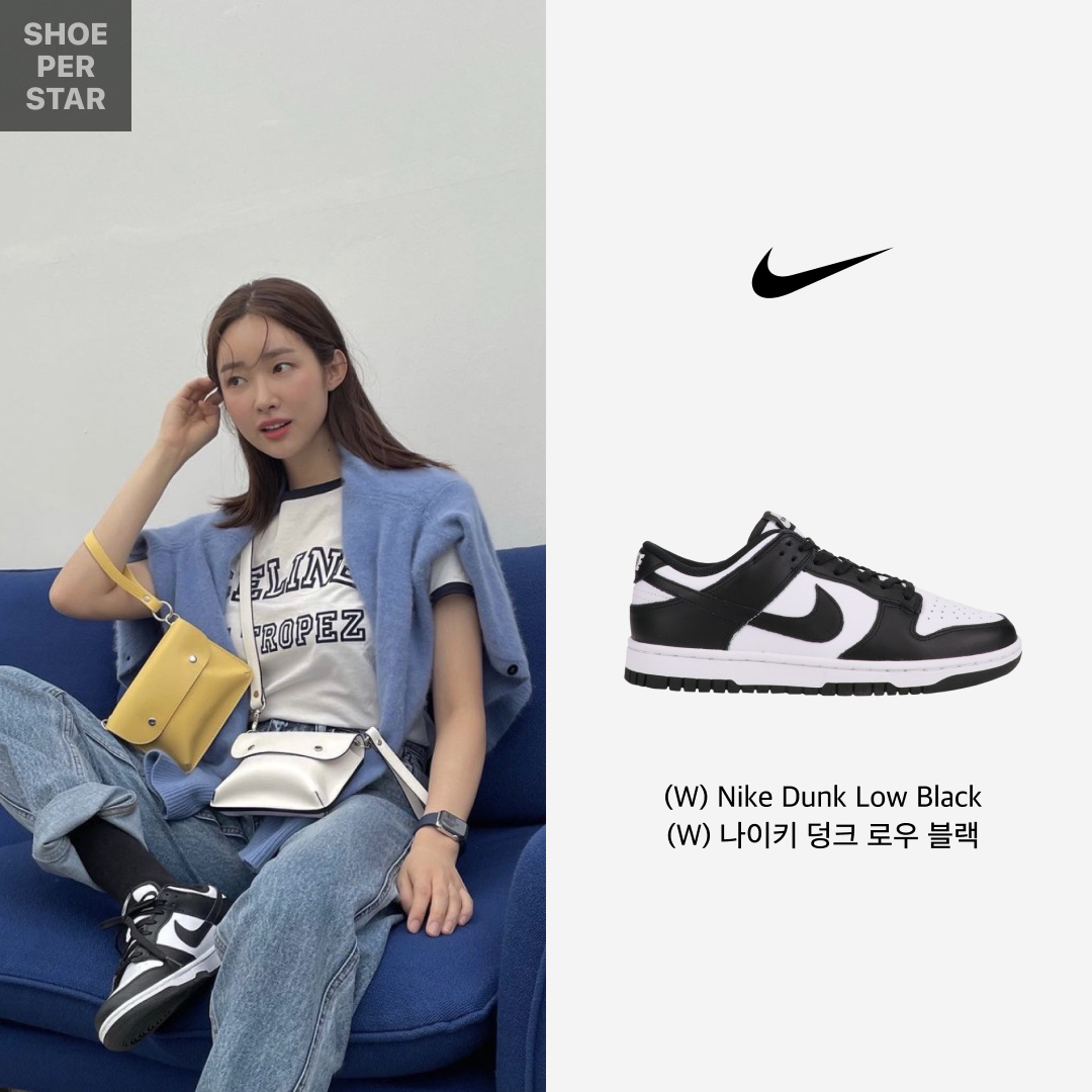 (W) Nike Dunk Low Black, Nike Dunk Low Retro Black 착용 스타일 - 1
