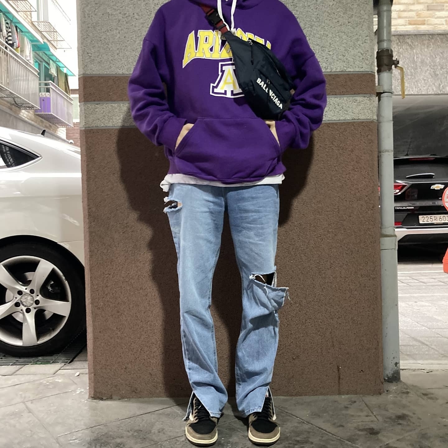 Jordan 1 x Travis Scott Retro Low OG SP Mocha, Jordan 1 Retro High OG Court Purple 2020 착용 스타일 - 2