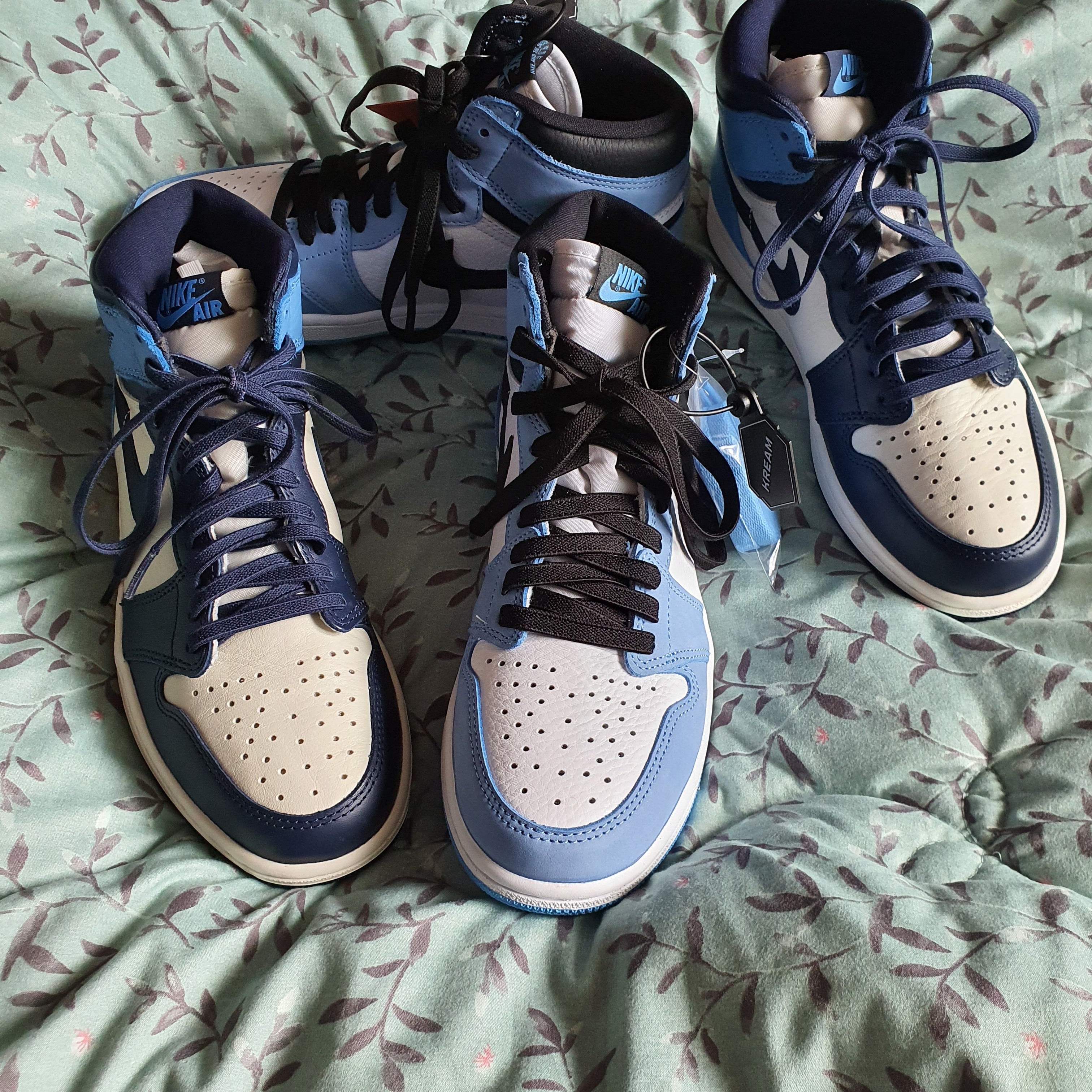 Jordan 1 Retro High OG University Blue, Jordan 1 Retro High Obsidian UNC 착용 스타일 - 2