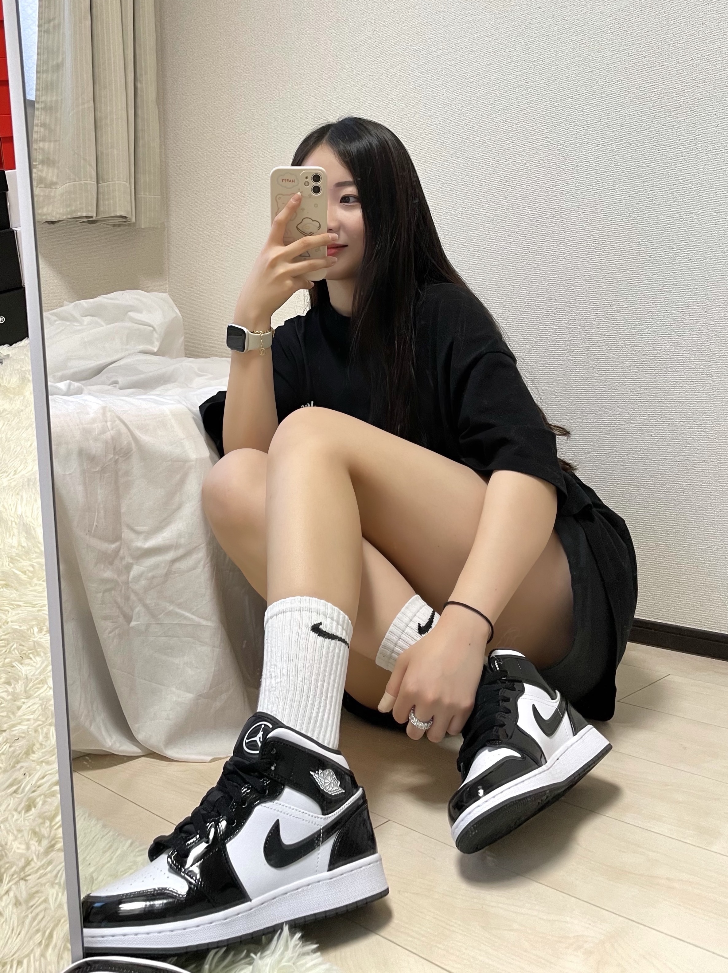 Jordan 1 Mid SE ASW Black, (GS) Jordan 1 Mid SE ASW Black 착용 스타일