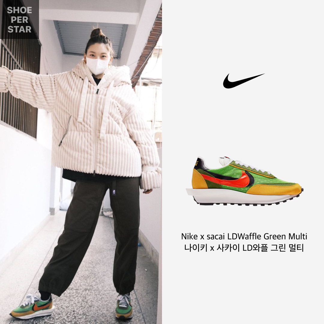 Nike x Sacai LDWaffle Green Multi 착용 스타일 - 1