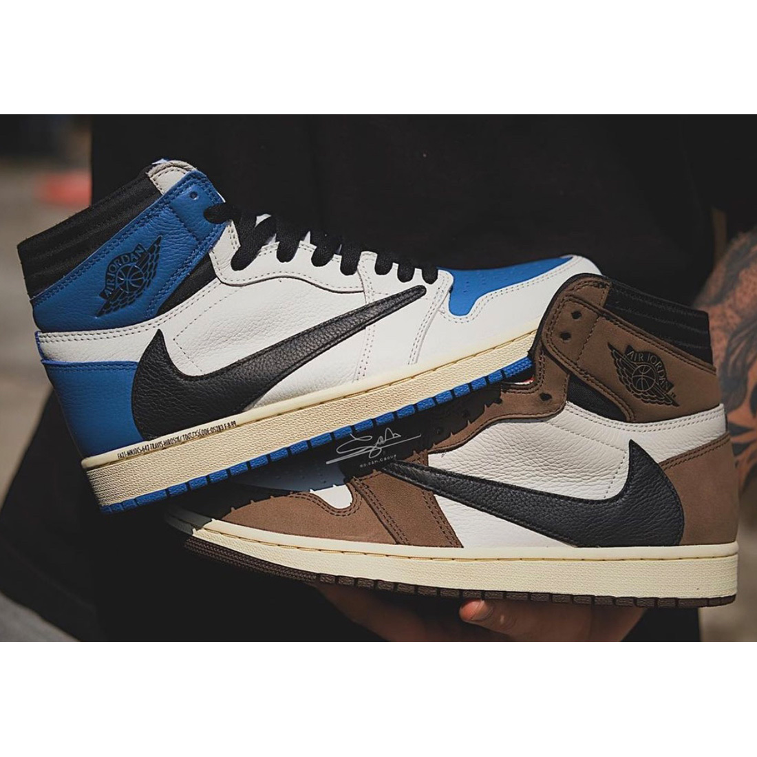 Jordan 1 x Travis Scott x Fragment Retro High OG SP Military Blue, Jordan 1 x Travis Scott Retro High OG SP Mocha 착용 스타일 - 2