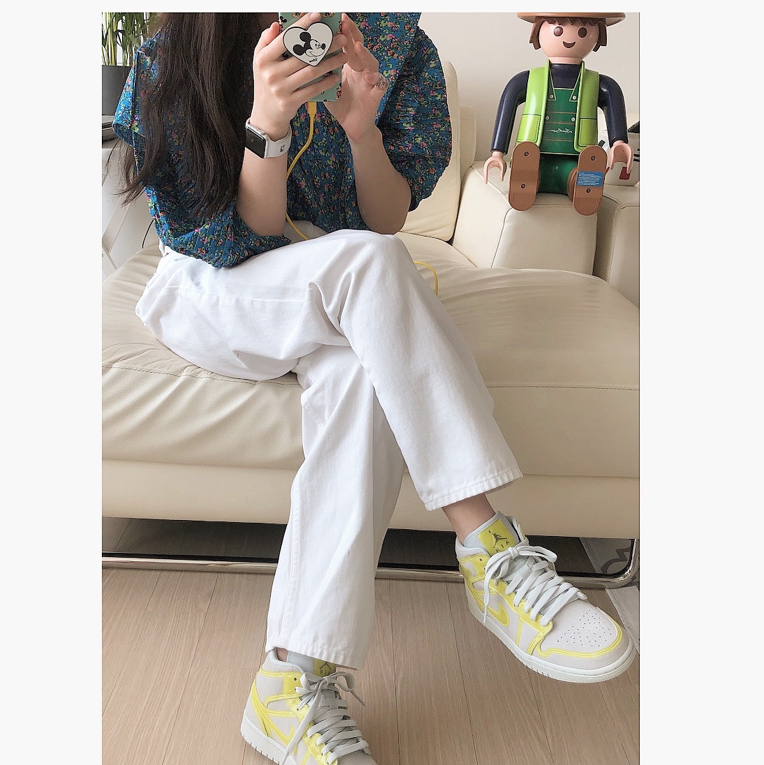 (W) Jordan 1 Mid LX Opti Yellow 착용 스타일