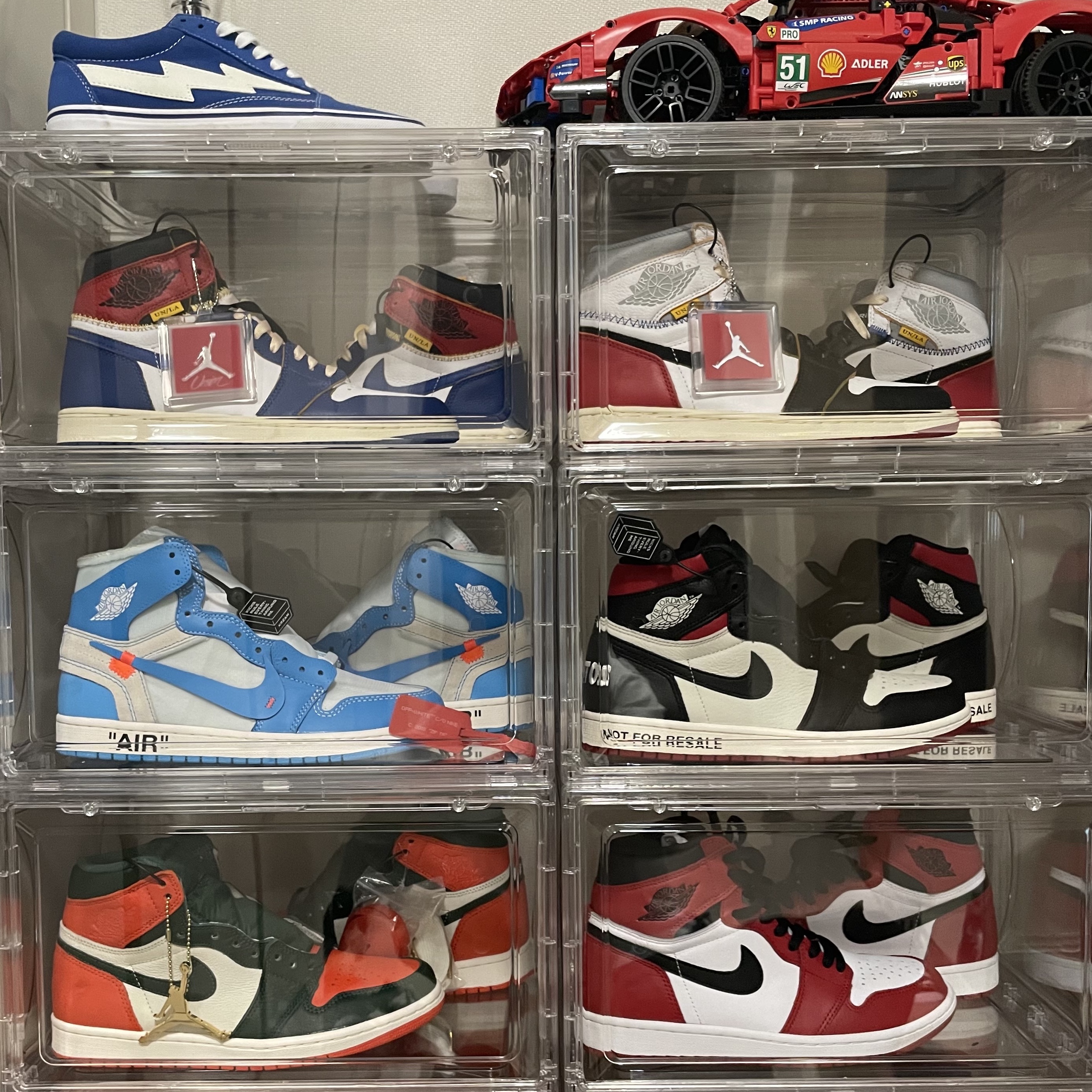 Jordan 1 x Off-White Retro High University Blue, Jordan 1 x Union Retro High Black Toe 착용 스타일