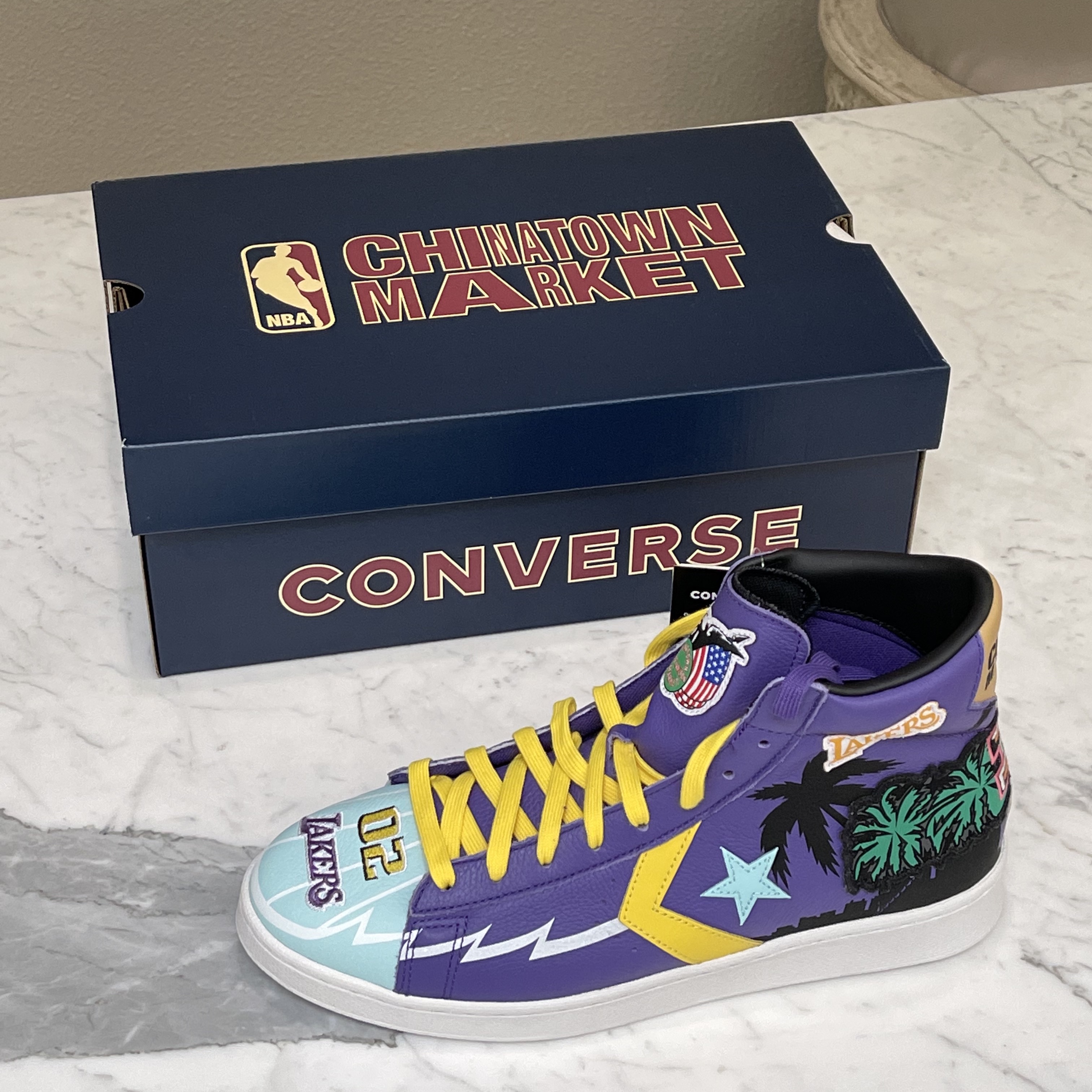 Converse x Chinatown Market Pro Leather Prism Violet 착용 스타일 - 1
