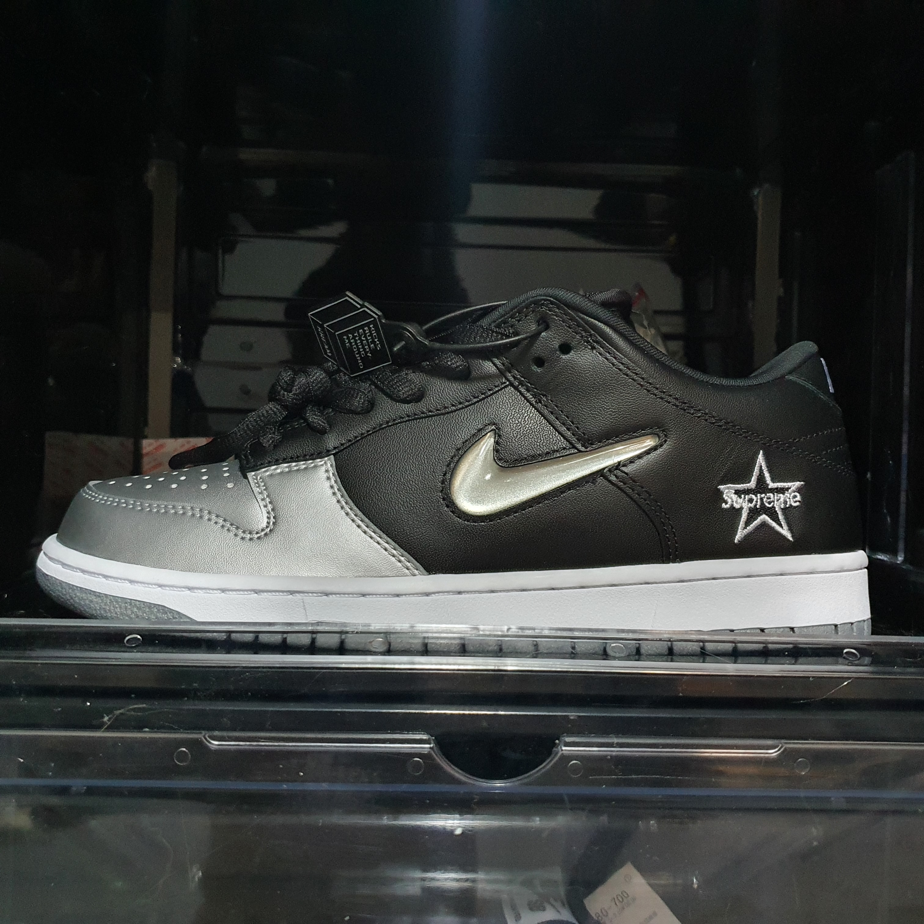 Nike x Supreme SB Dunk Low Jewel Swoosh Silver 착용 스타일 - 1