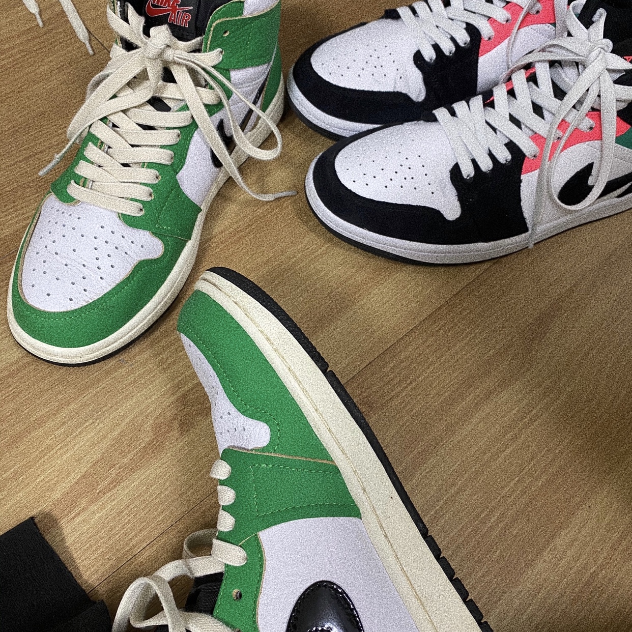 (W) Jordan 1 Retro High OG Lucky Green, Jordan 1 Mid SE South Beach 착용 스타일