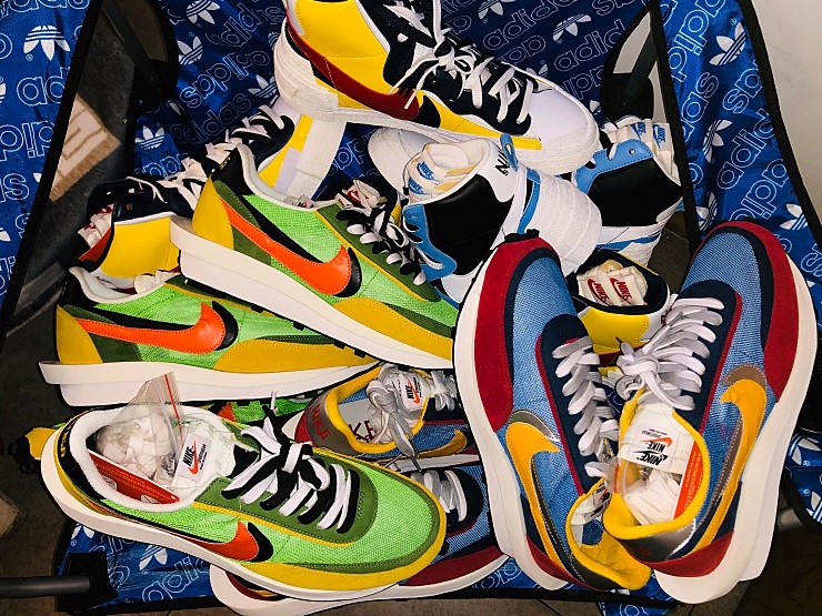 Nike x Sacai LDWaffle Green Multi, Nike x Sacai LDWaffle Blue Multi 착용 스타일