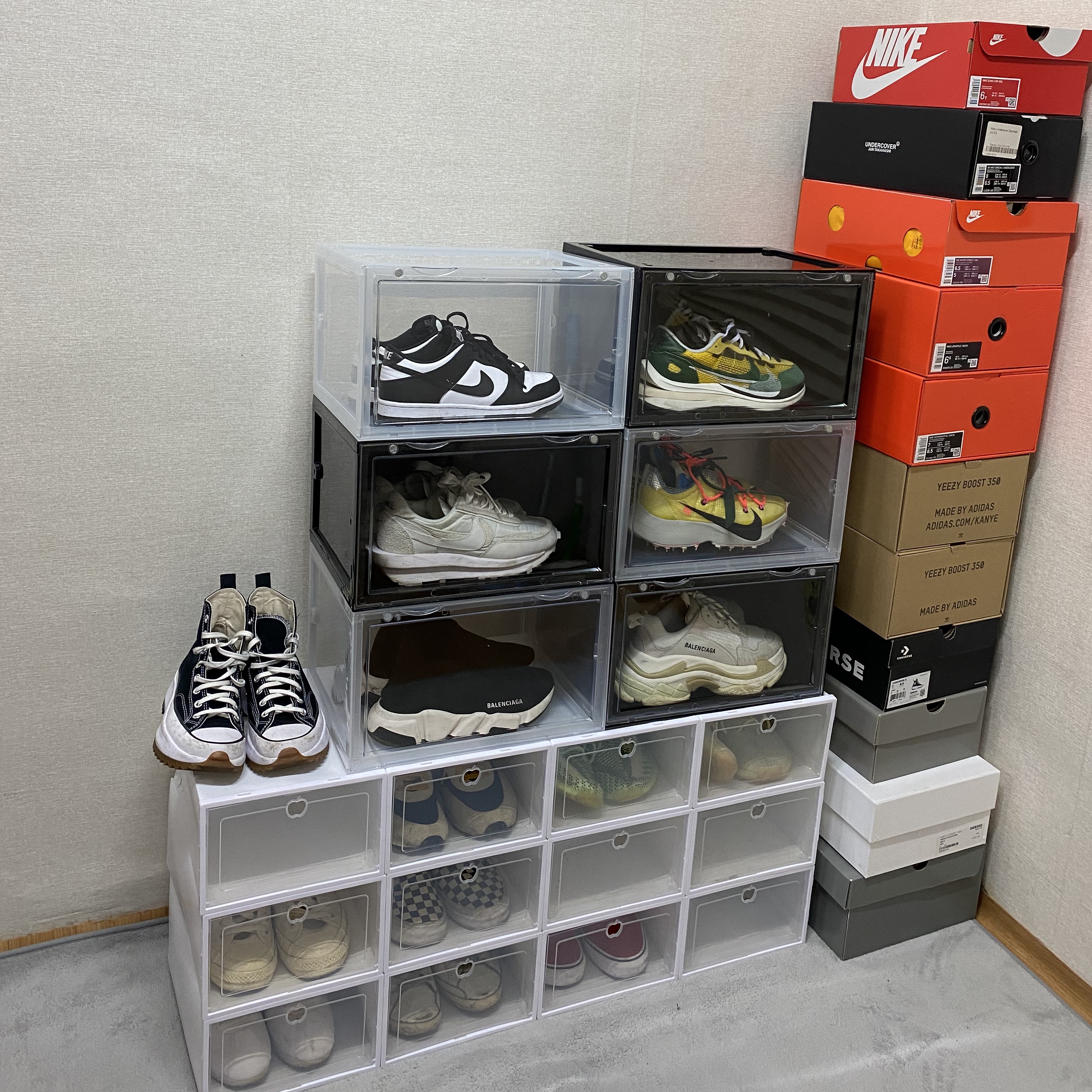 Nike Dunk Low Retro Black, Nike x Sacai VaporWaffle Tour Yellow & Gorge Green Sail 착용 스타일