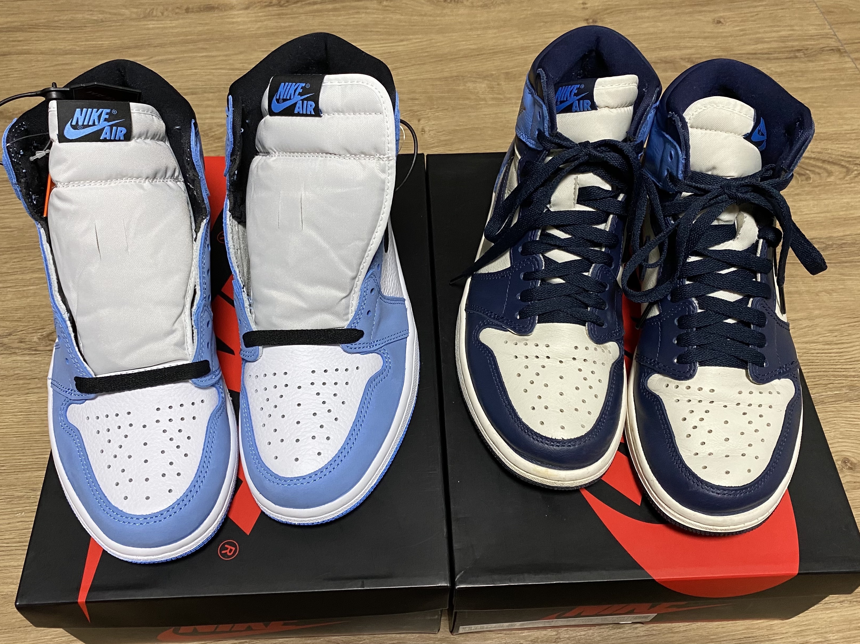 Jordan 1 Retro High OG University Blue, Jordan 1 Retro High Obsidian UNC 착용 스타일 - 2