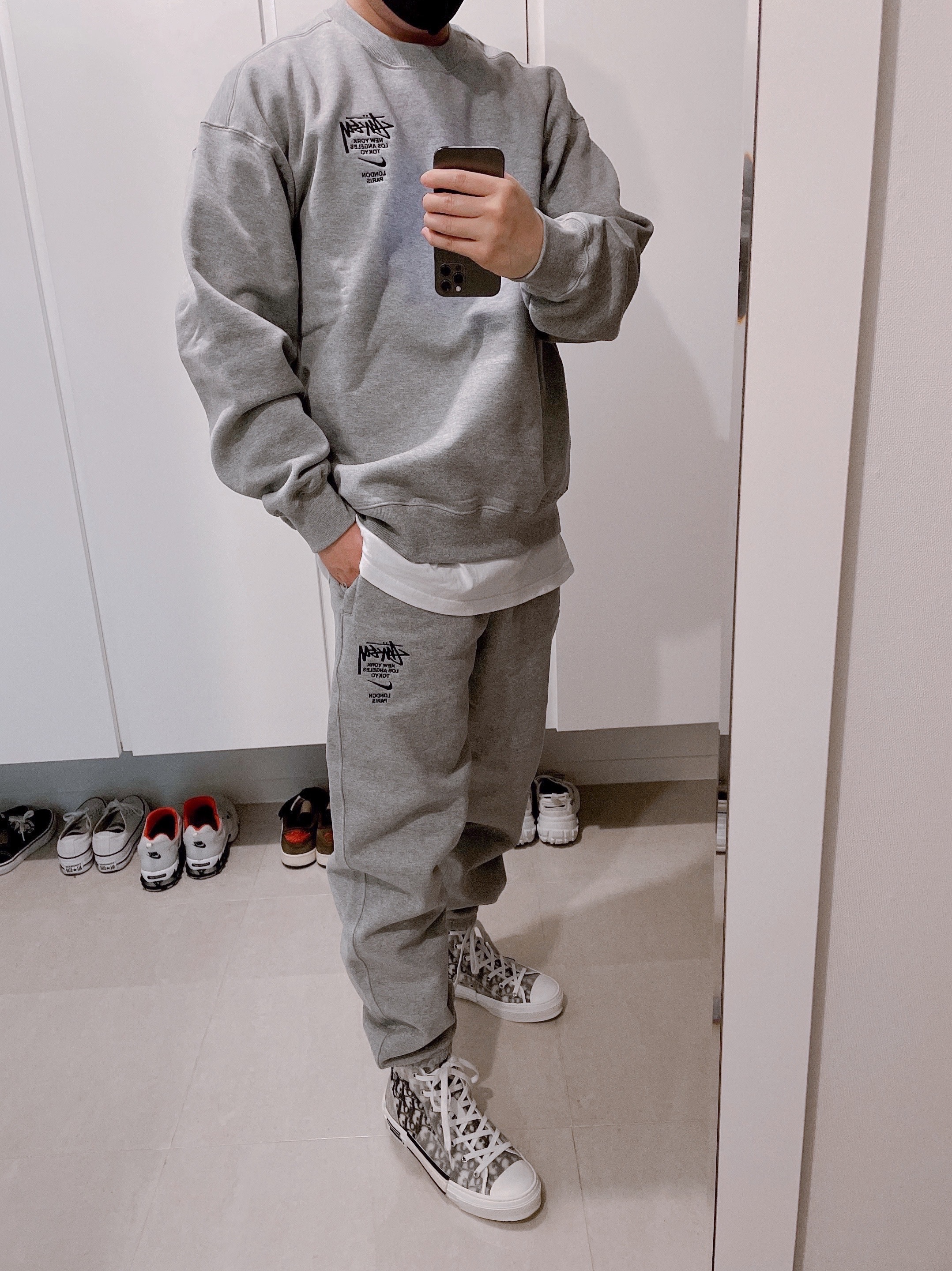 Nike x Stussy NRG ZR Fleece Crewneck Heather Grey - Asia, Nike x Stussy NRG ZR Fleece Pants Heather Grey - Asia 착용 스타일