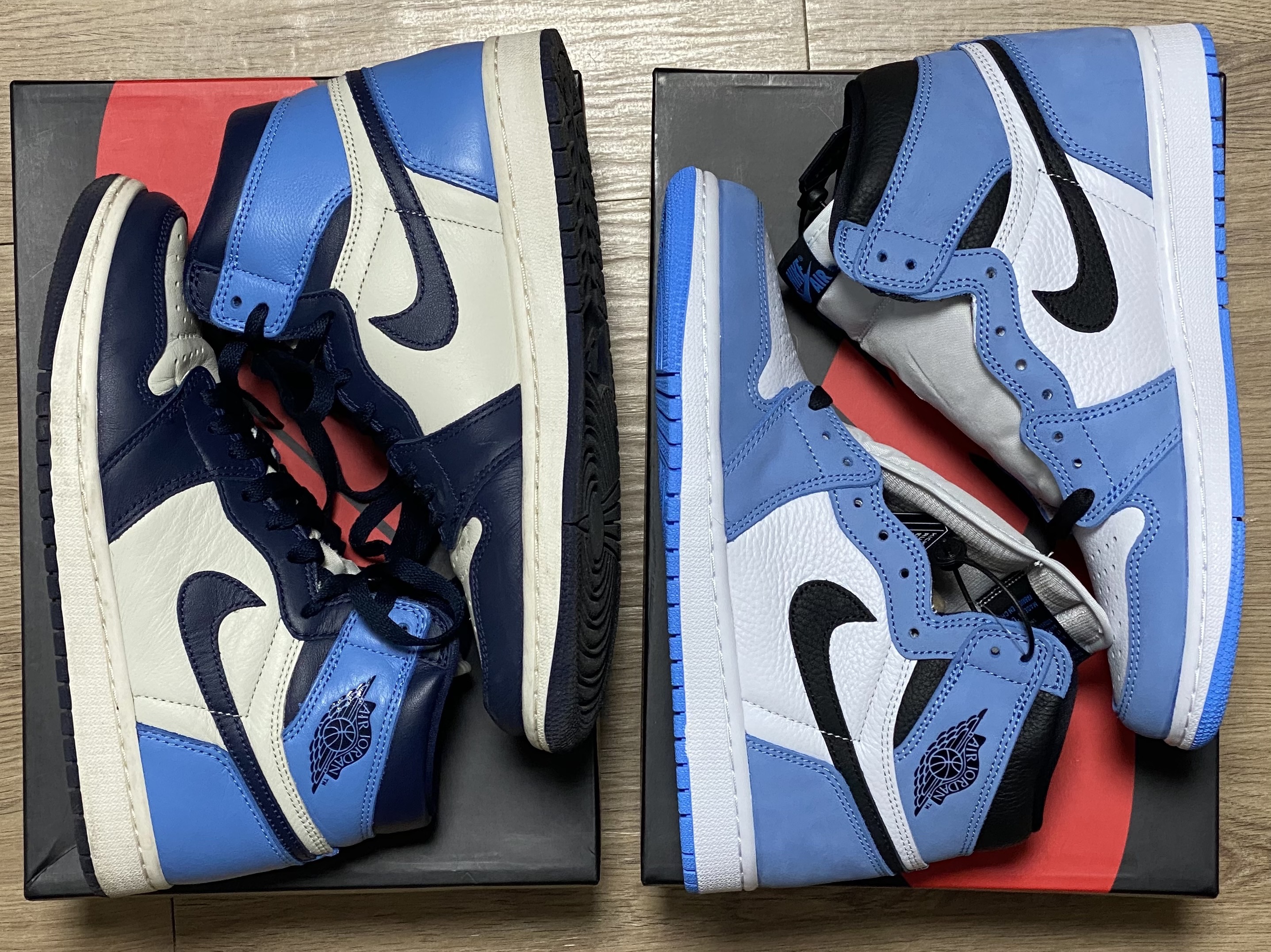 Jordan 1 Retro High OG University Blue, Jordan 1 Retro High Obsidian UNC 착용 스타일 - 1
