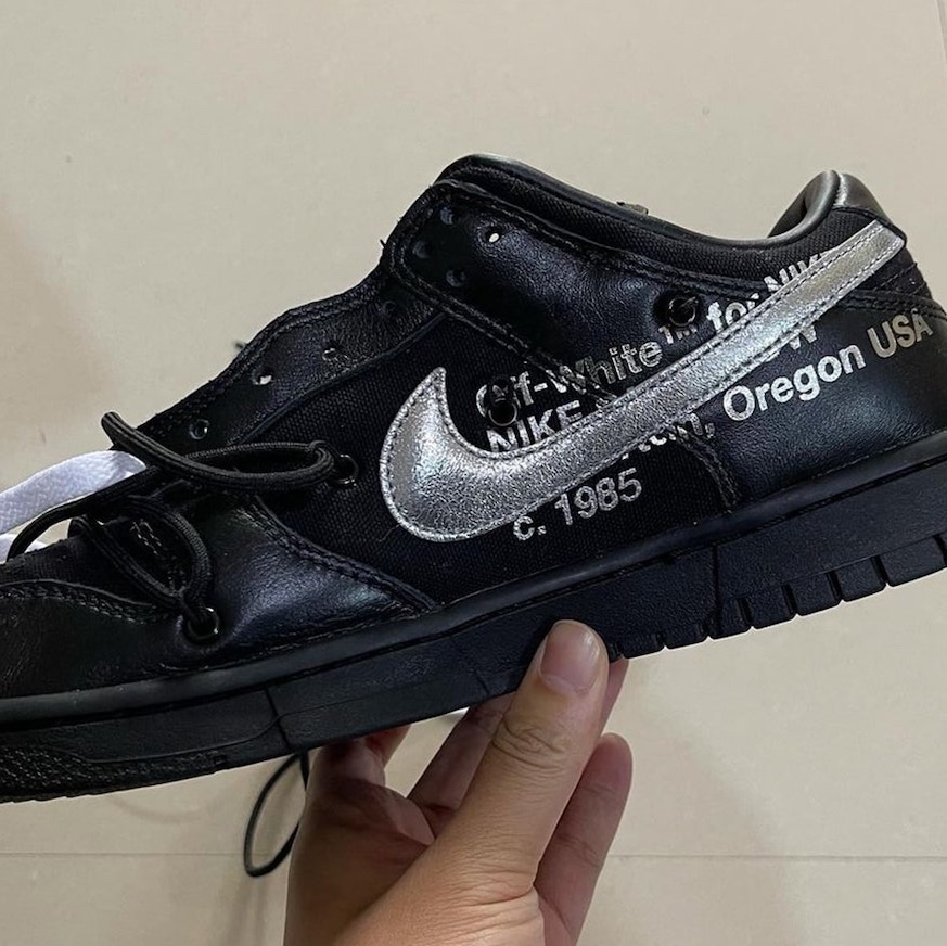 Nike x Off-White Dunk Low University Gold Midnight Navy, Nike x Off-White Dunk Low Pine Green 착용 스타일 - 3
