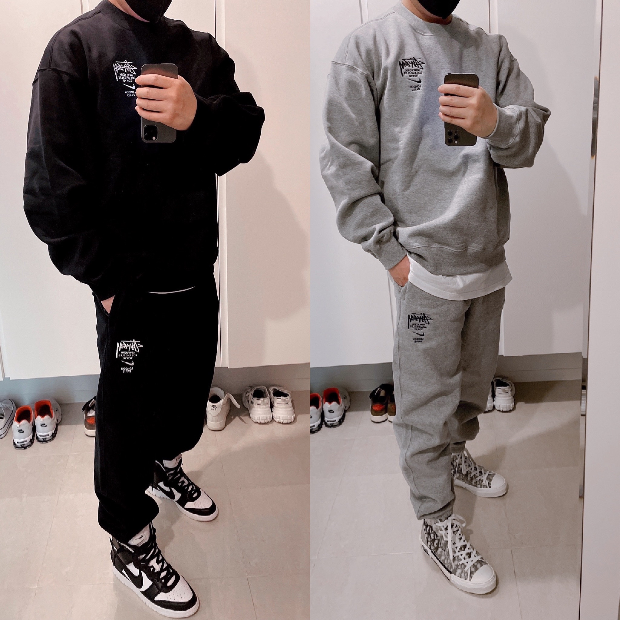 Nike x Stussy NRG ZR Fleece Crewneck Black - US/EU, Nike x Stussy NRG ZR Fleece Pants Black - US/EU 착용 스타일