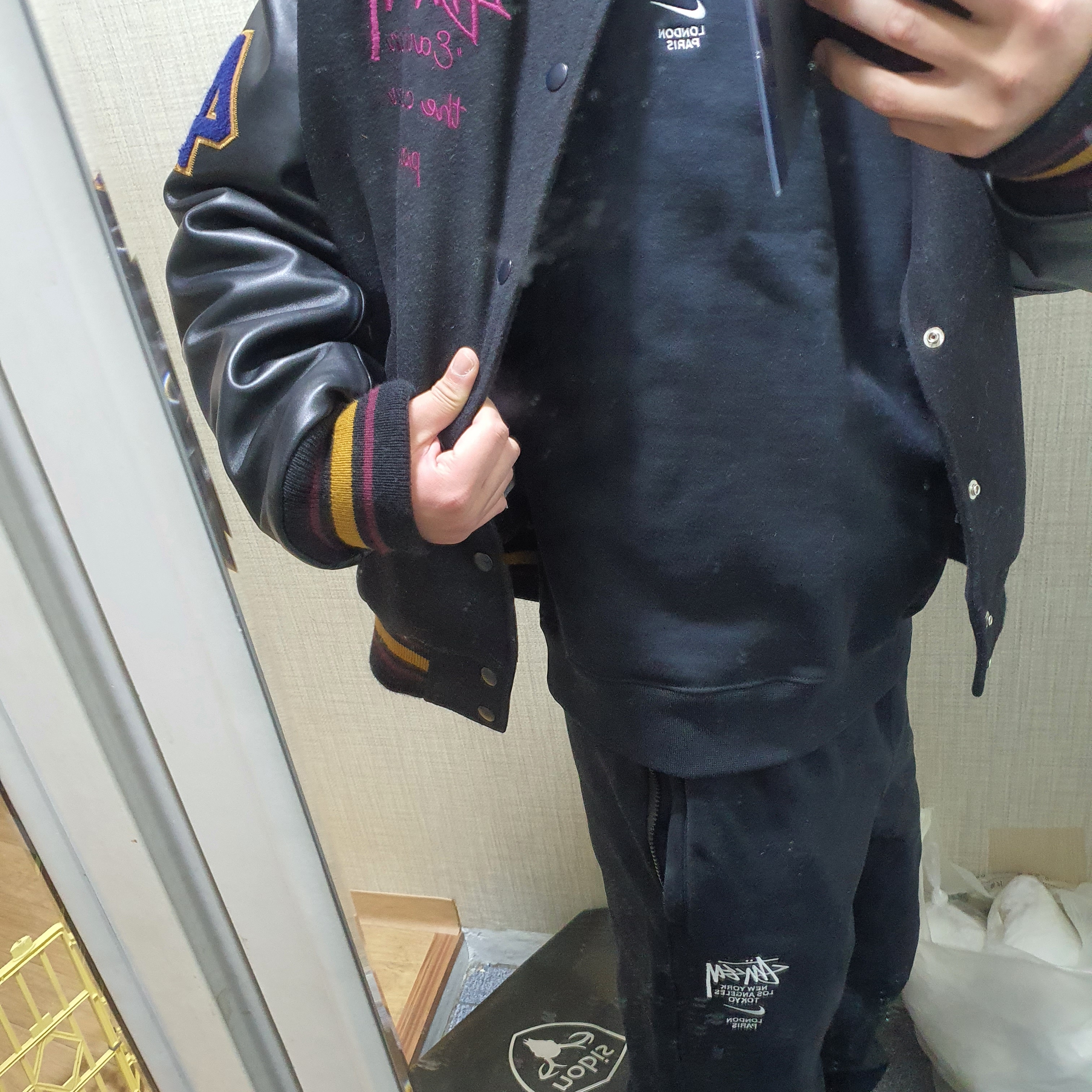 Nike x Stussy NRG ZR Fleece Crewneck Black - US/EU, Nike x Stussy NRG ZR Fleece Pants Black - US/EU 착용 스타일