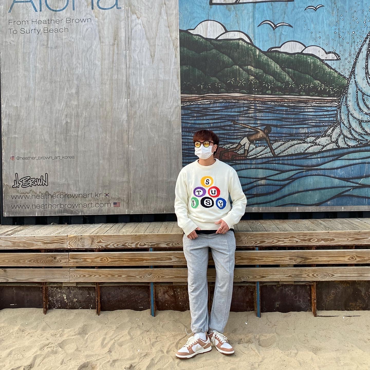 Stussy Billiard Sweater Natural, Nike Dunk Low Pro Premium Medium Curry 착용 스타일