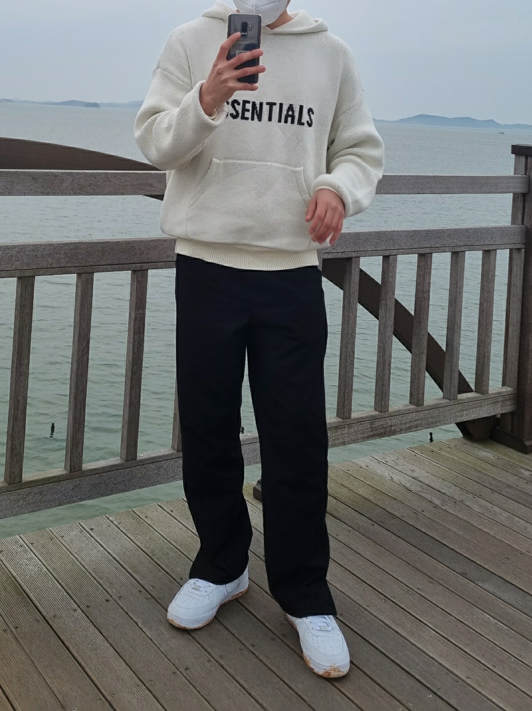 Essentials Knit Hoodie Cream - 20FW, Nike Air Force 1 '07 Low White 착용 스타일