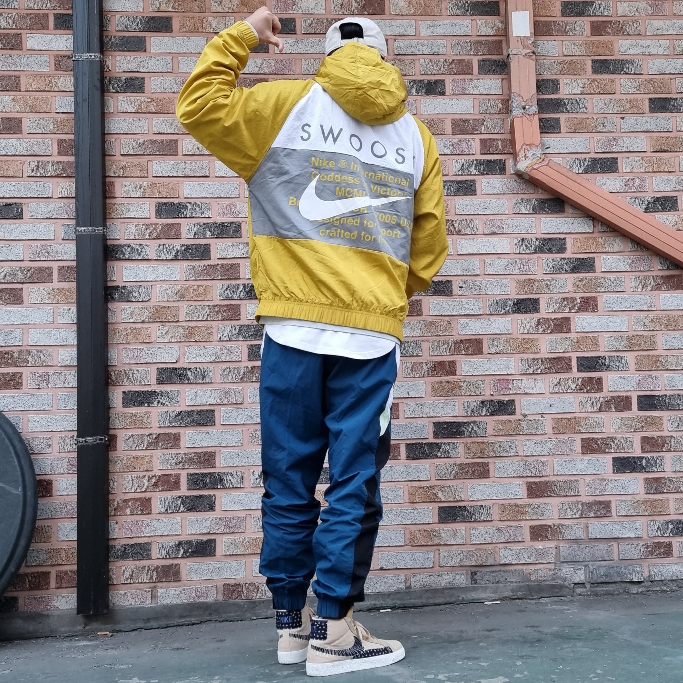 Nike SB Blazer Mid Sashiko Sesame Denim 착용 스타일