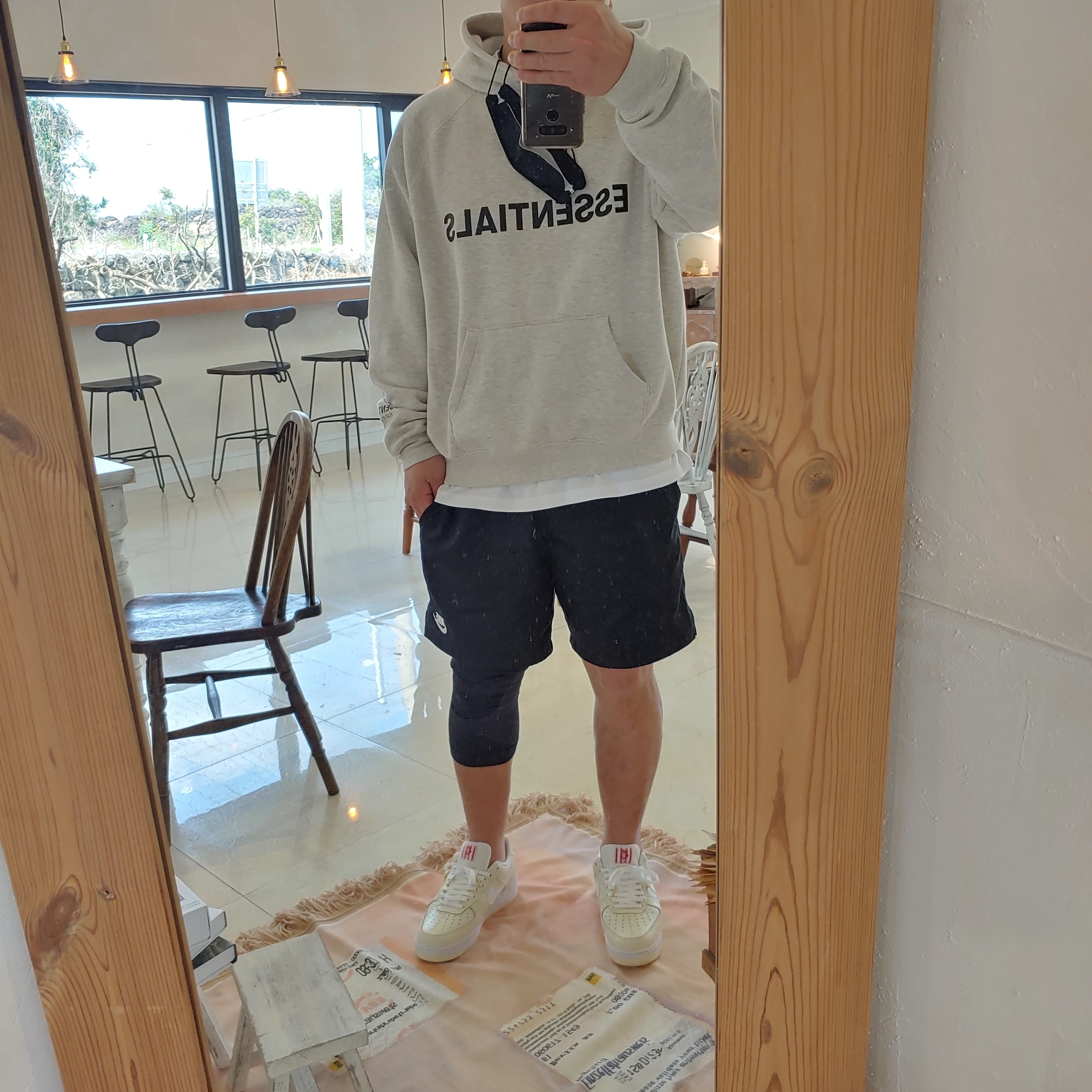 Nike Air Force 1 '07 PRM Popcorn, Essentials 3D Silicon Applique Pullover Hoodie Oatmeal/Oatmeal Heather/Light Heather Oatmeal 2020 착용 스타일