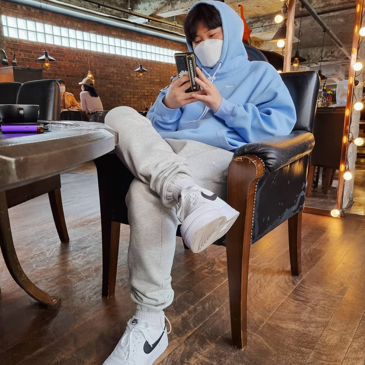 Nike M NRG Hoodie Psychic Blue, Nike NRG Solo Swoosh Fleece Pants Dark Grey Heather - US/EU 착용 스타일 - 1