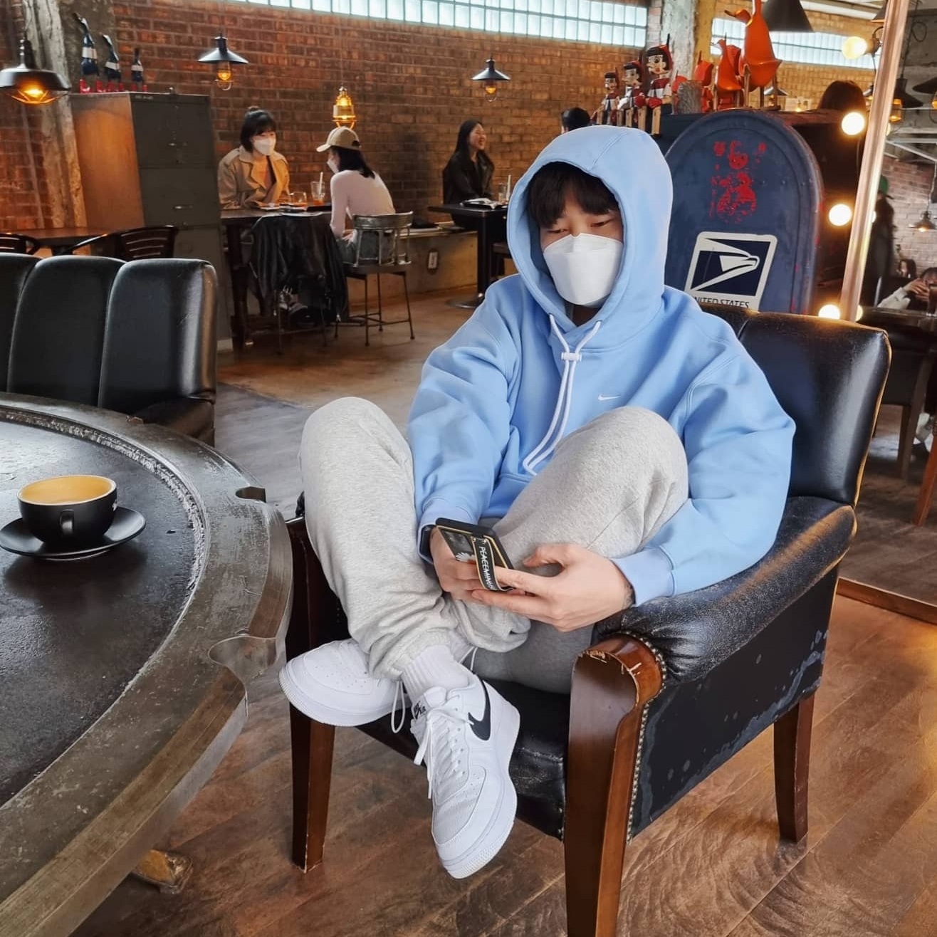 Nike M NRG Hoodie Psychic Blue, Nike NRG Solo Swoosh Fleece Pants Dark Grey Heather - US/EU 착용 스타일 - 2