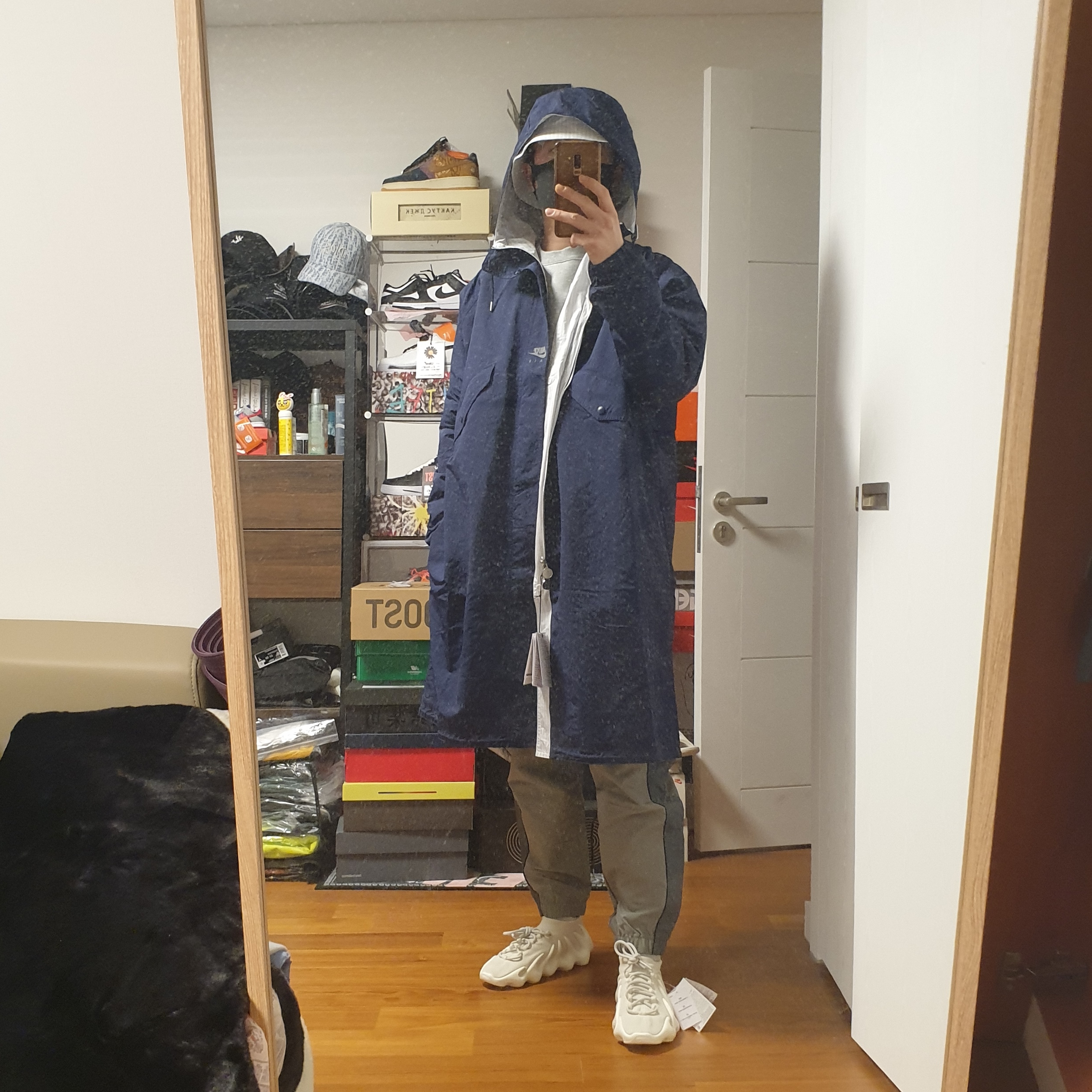 Nike x Kim Jones Bucket Hat White, Nike x Kim Jones Reversible Parka Navy - Asia 착용 스타일 - 3