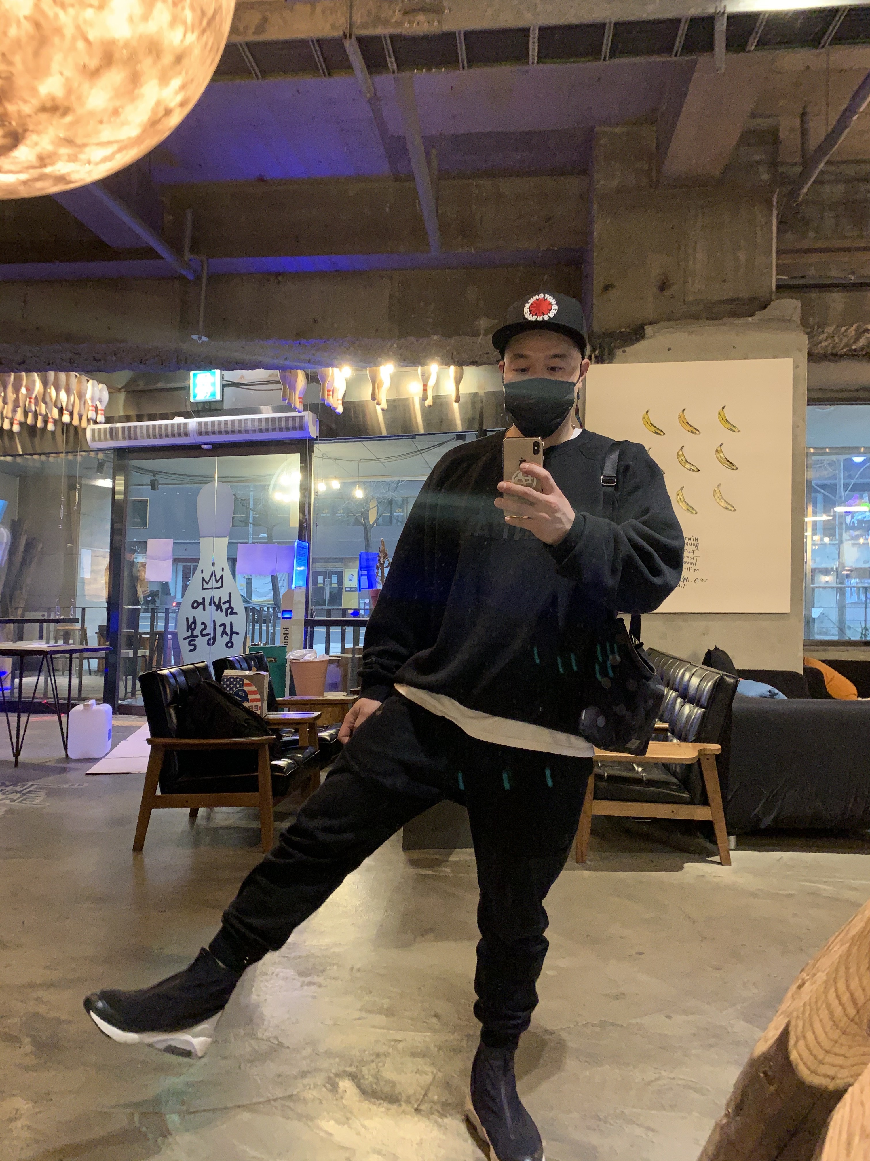 Nike x Ambush Air Max 180 High Black, Essentials 3D Silicon Applique Crewneck Dark Slate/Black 2020 착용 스타일