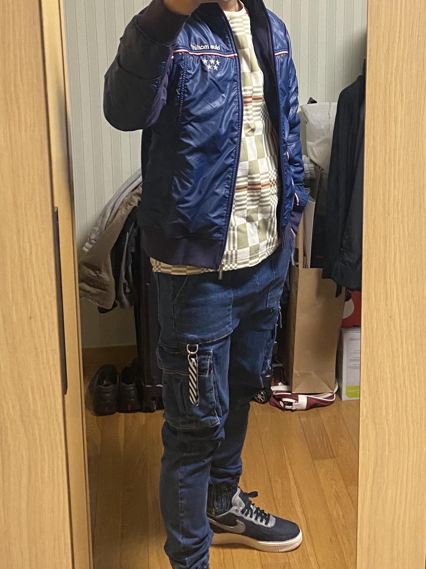 Nike x 3x1 Air Force 1 '07 PRM Raw Indigo 착용 스타일 - 1
