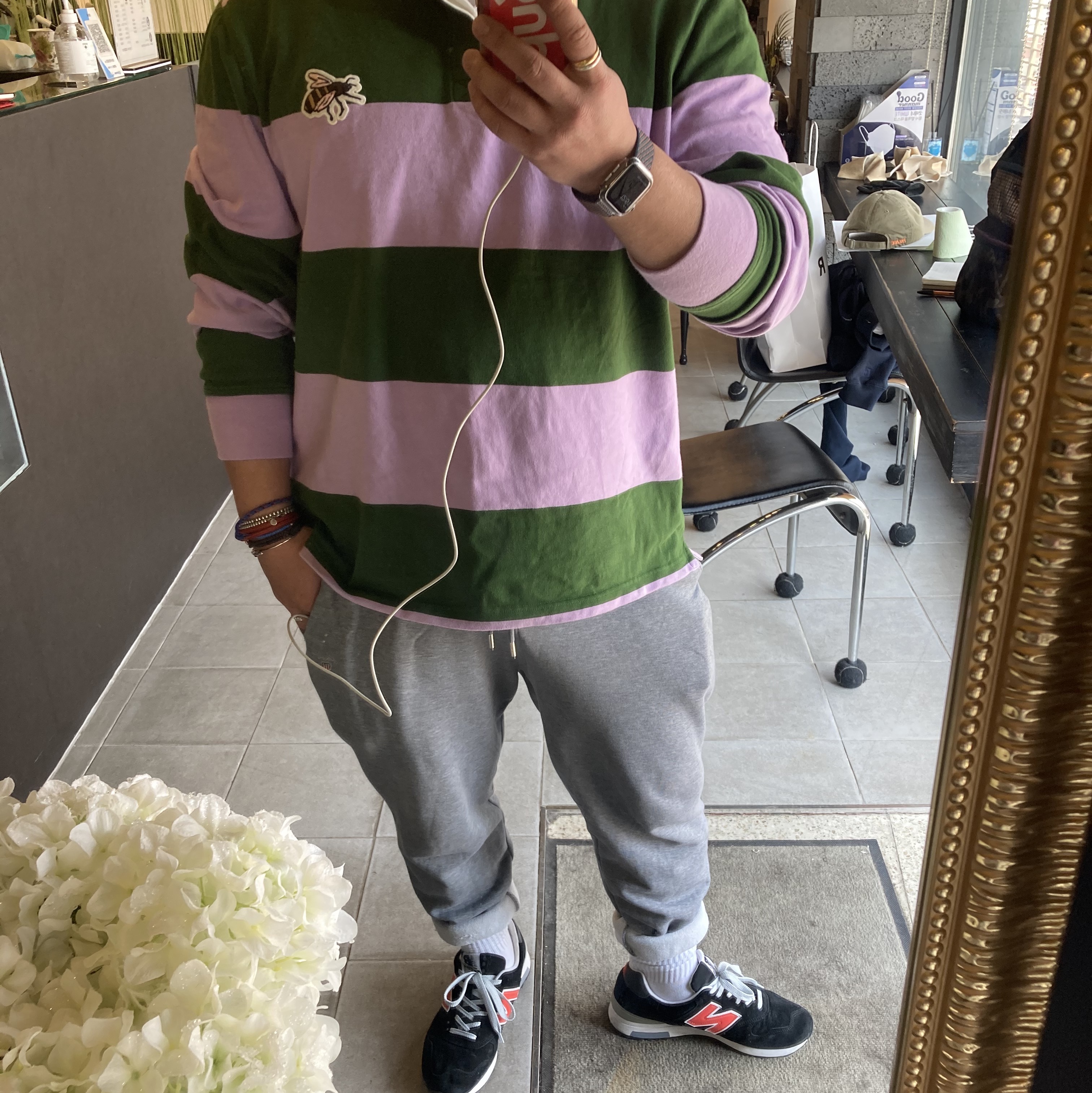 New Balance x J.Crew 1400 Made in USA Black Orange 착용 스타일