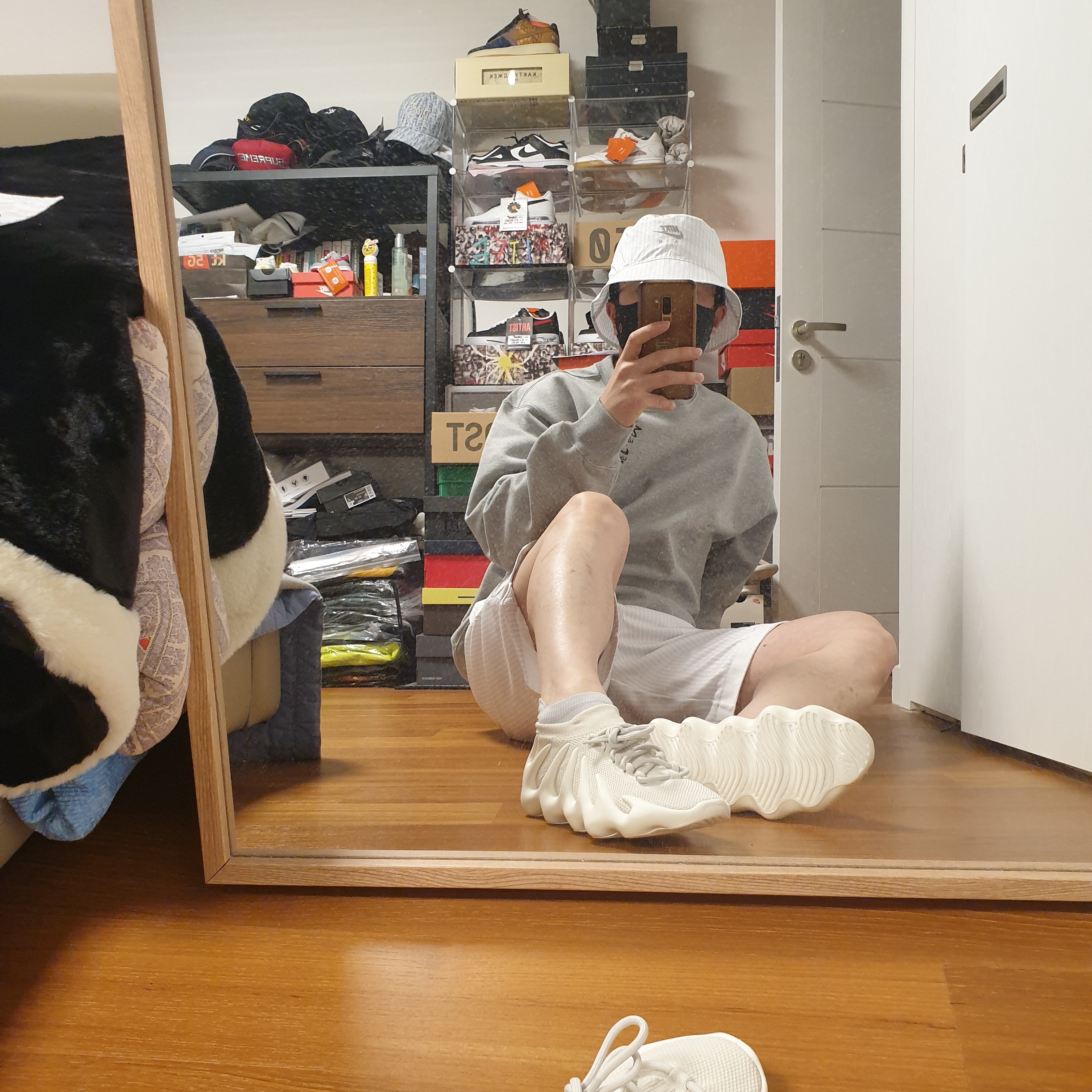 Nike x Kim Jones Bucket Hat White, Nike x Kim Jones Mesh Shorts White - Asia 착용 스타일 - 3