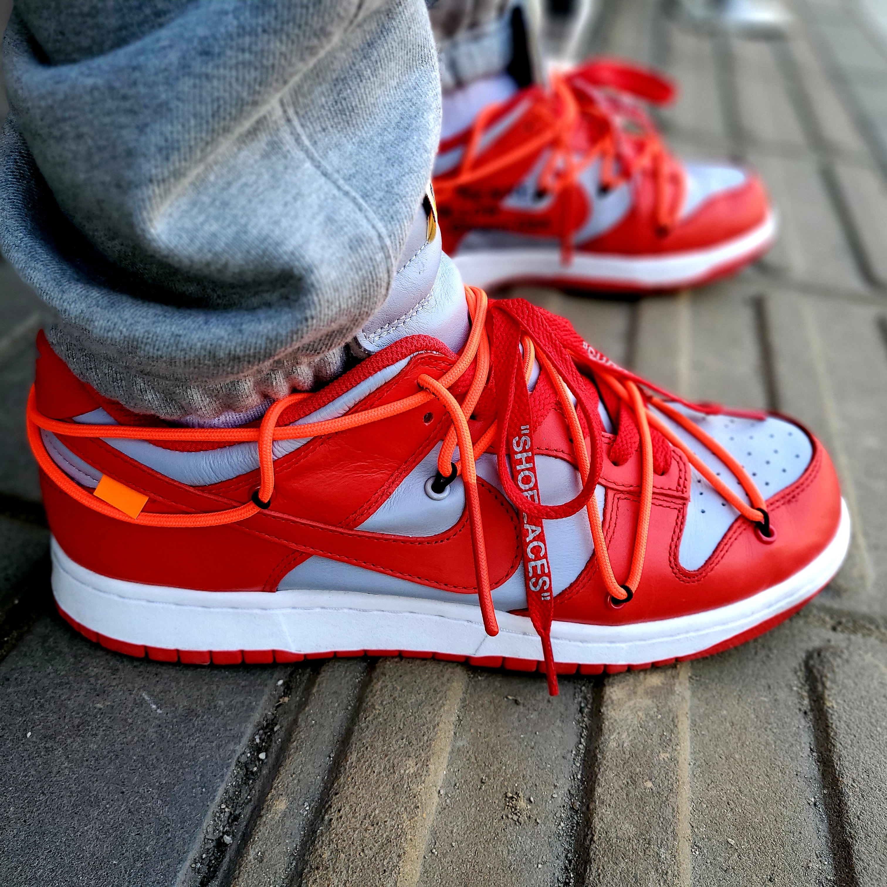 Nike x Off-White Dunk Low University Red, Nike NRG Solo Swoosh Crew Fleece Black White - US/EU 착용 스타일 - 2