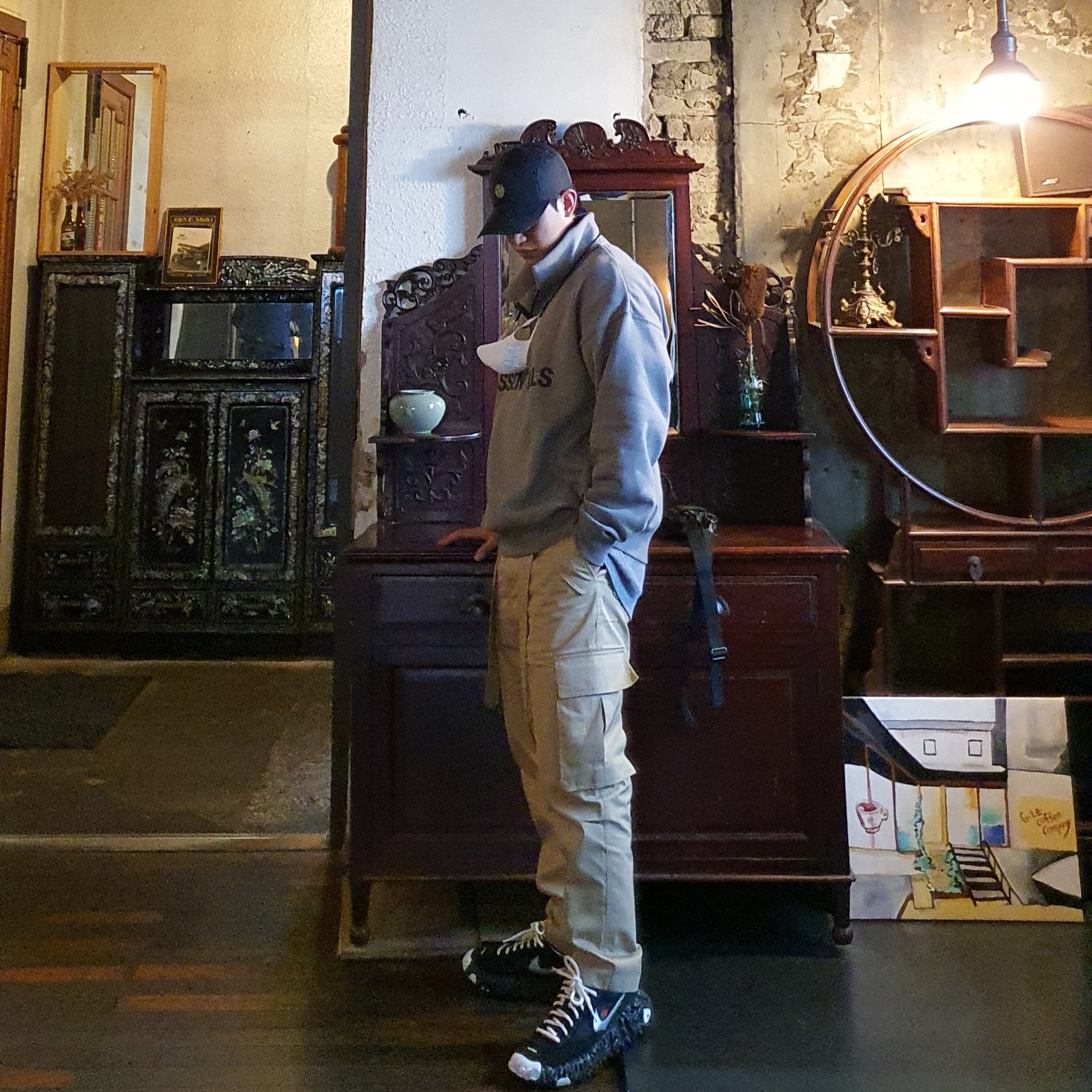 Essentials Half-Zip Pullover Cement - 20FW, Nike x Undercover Overbreak SP Black 착용 스타일 - 2