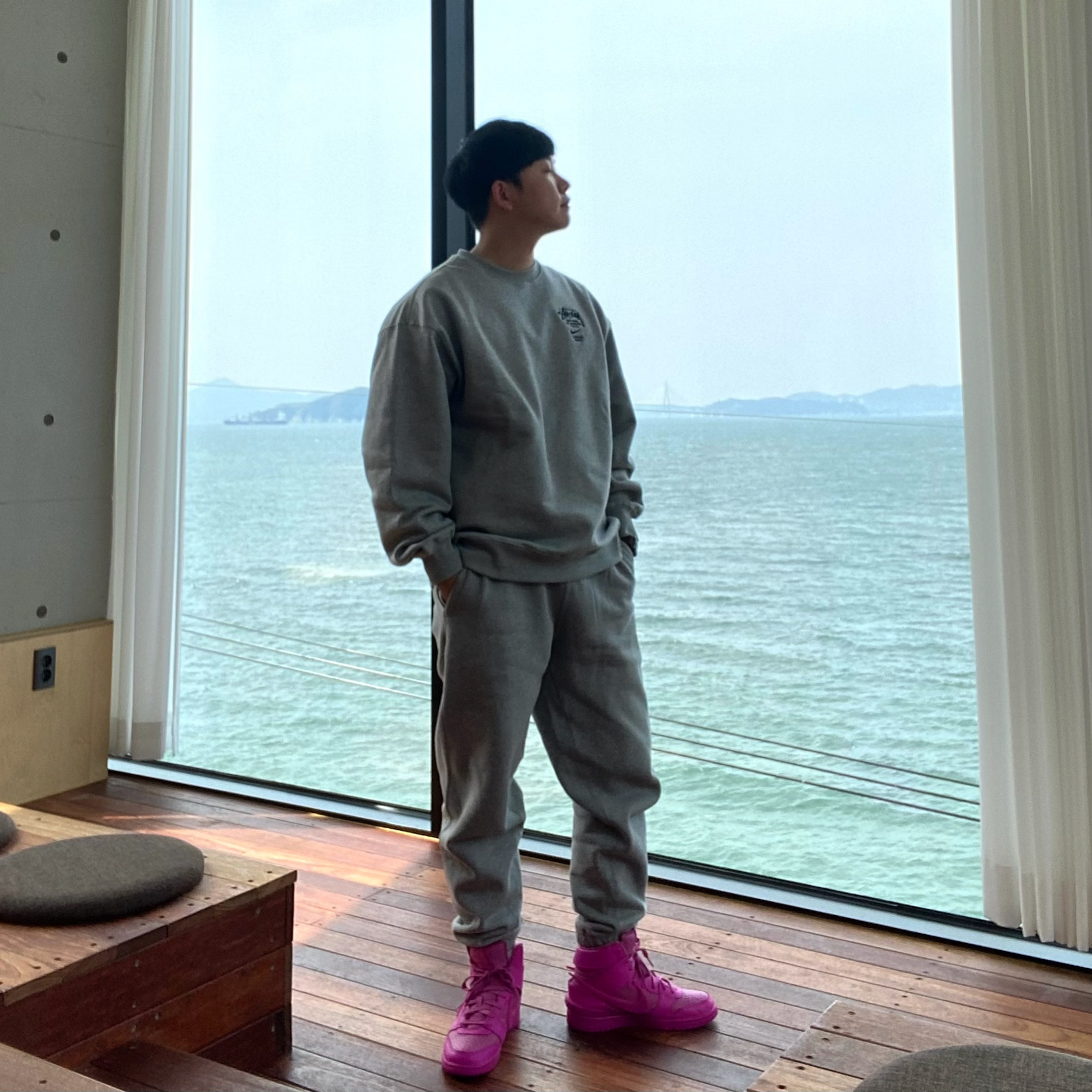 Nike x Stussy NRG ZR Fleece Crewneck Heather Grey - US/EU, Nike NRG Solo Swoosh Fleece Pants Dark Grey Heather - US/EU 착용 스타일