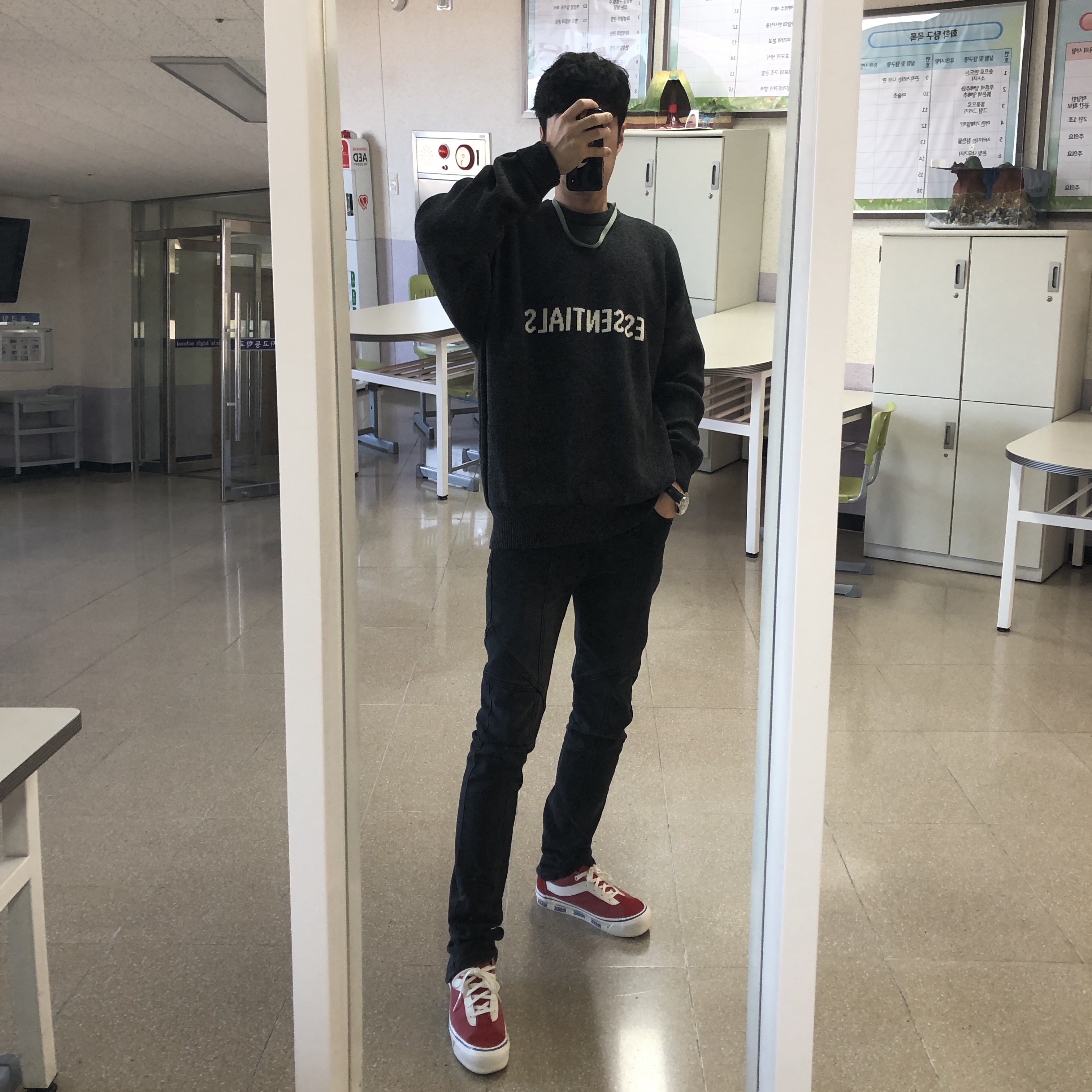 Essentials Knit Sweater Black Melange - 20SS, Vans x Rhude Bold Ni Red 착용 스타일