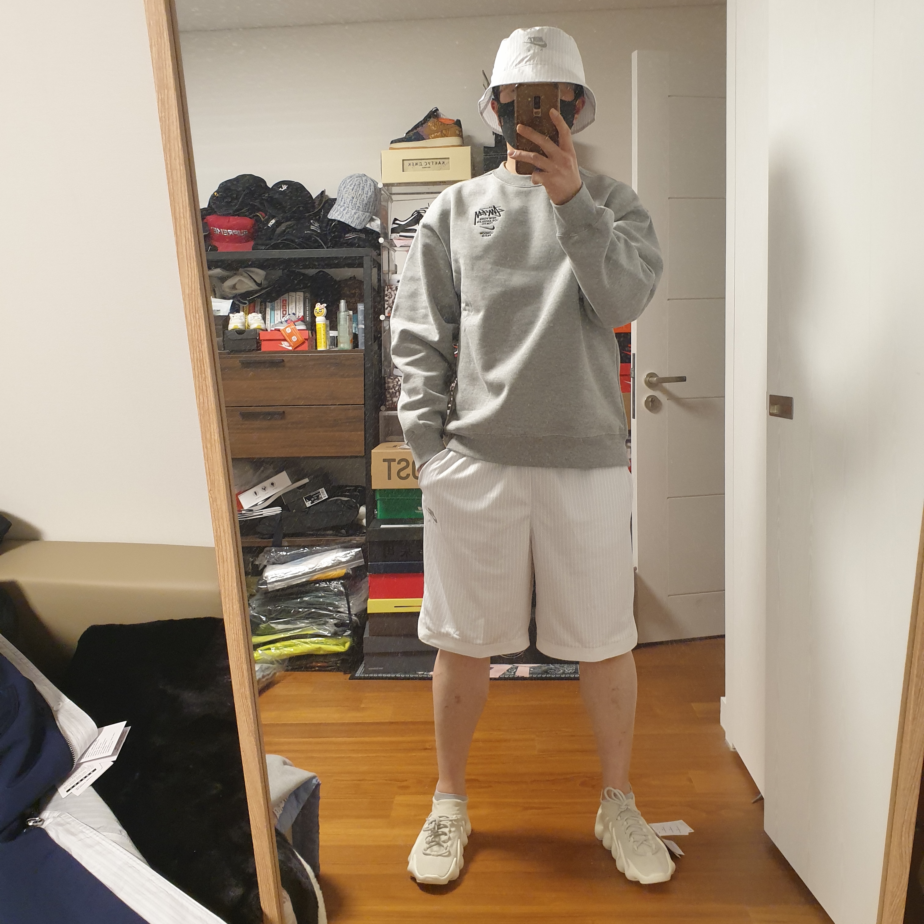 Nike x Kim Jones Bucket Hat White, Nike x Kim Jones Mesh Shorts White - Asia 착용 스타일 - 2