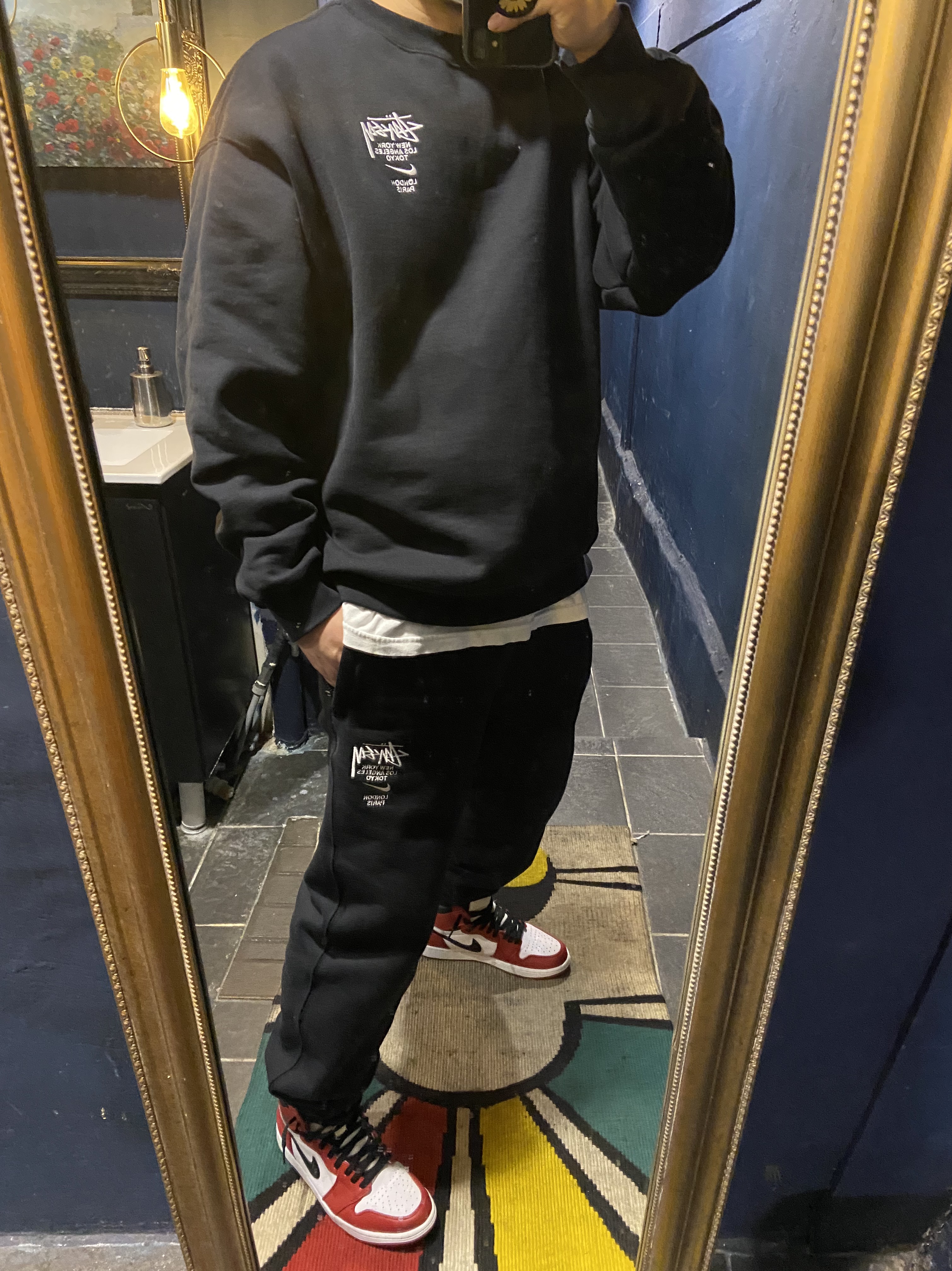 Nike x Stussy NRG ZR Fleece Crewneck Black - US/EU, Nike x Stussy NRG ZR Fleece Pants Black - US/EU 착용 스타일